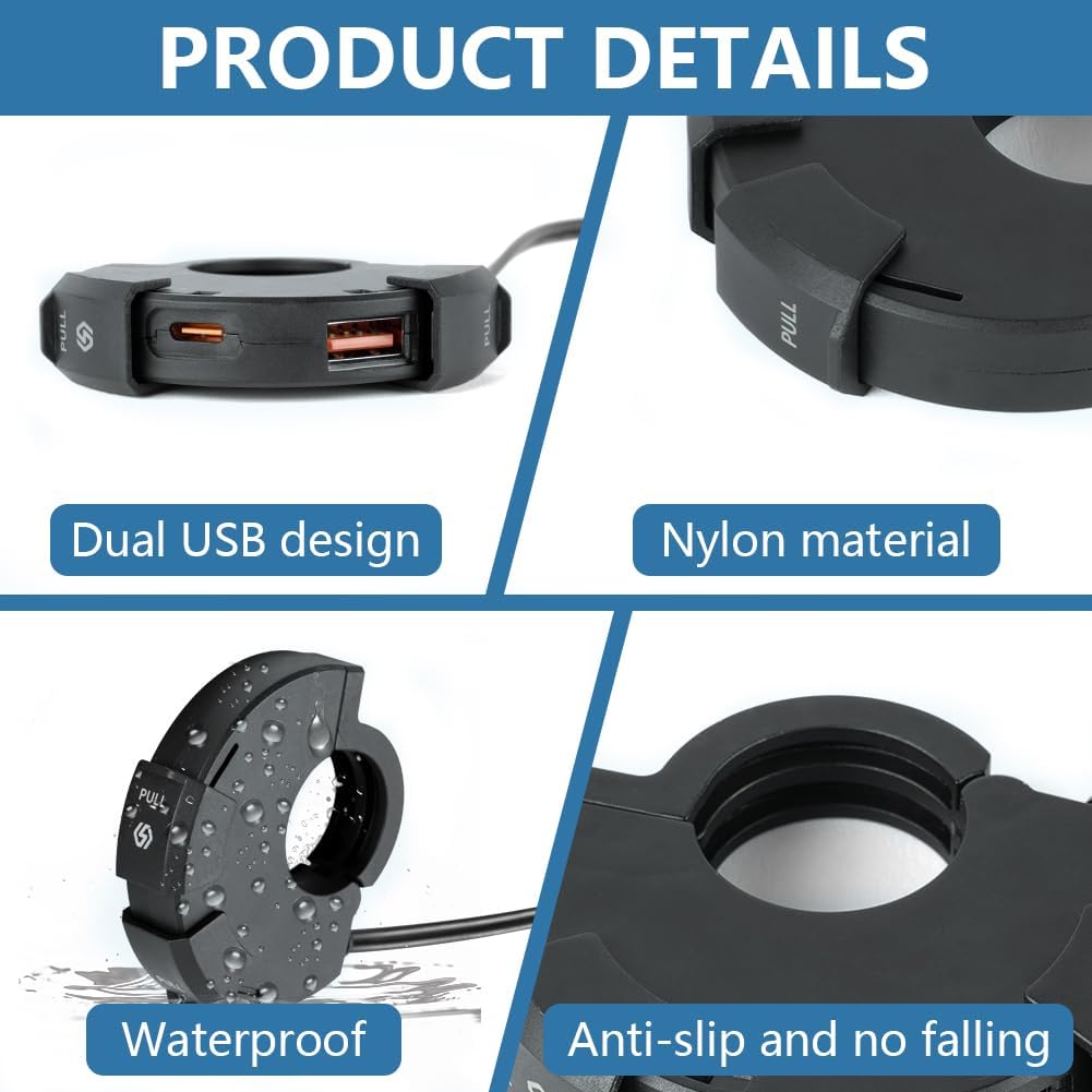 Thumbnail 3 de URAQT Waterproof Motorcycle USB Socket with 18W QC and 30W PD Type-C – Dual Fast Charger for 12V/24V Vehicles