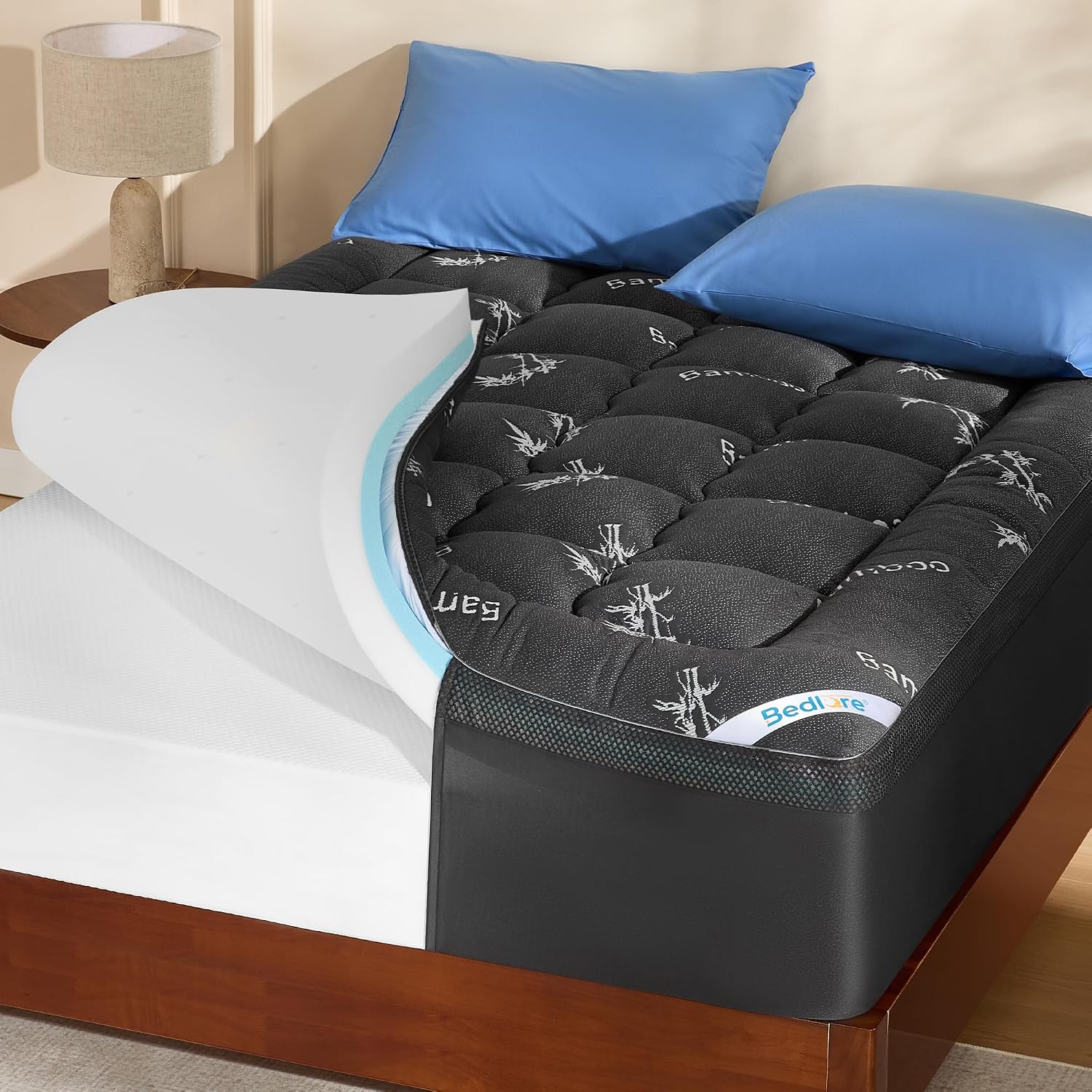 Detalle de BEDLORE Dual Layer 4-Inch Queen Mattress Topper, Gel Foam & Plush Top