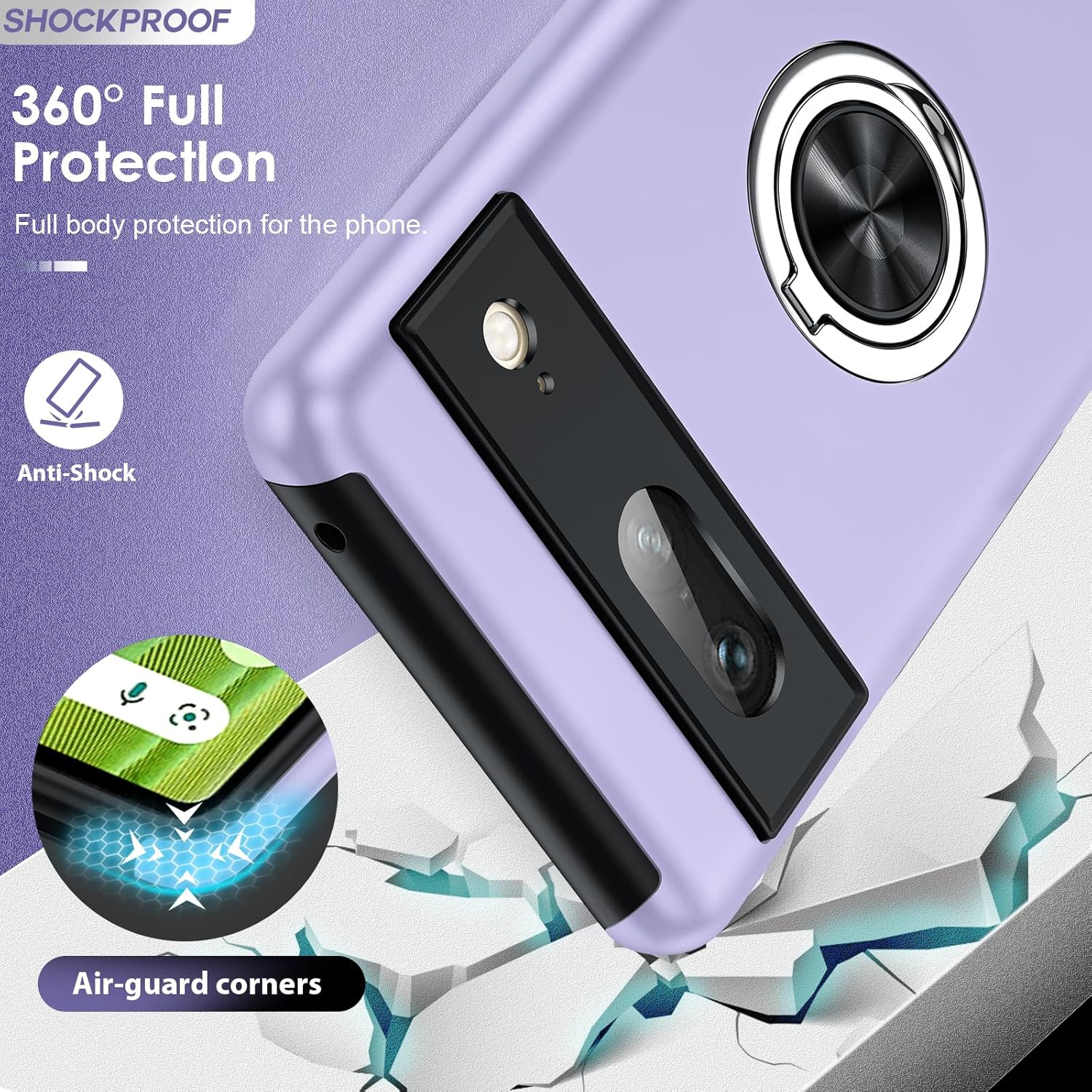 Thumbnail 4 de LeYi Purple Case with 2 Screen Protectors and Invisible Ring Stand for Google Pixel 7 (5G)