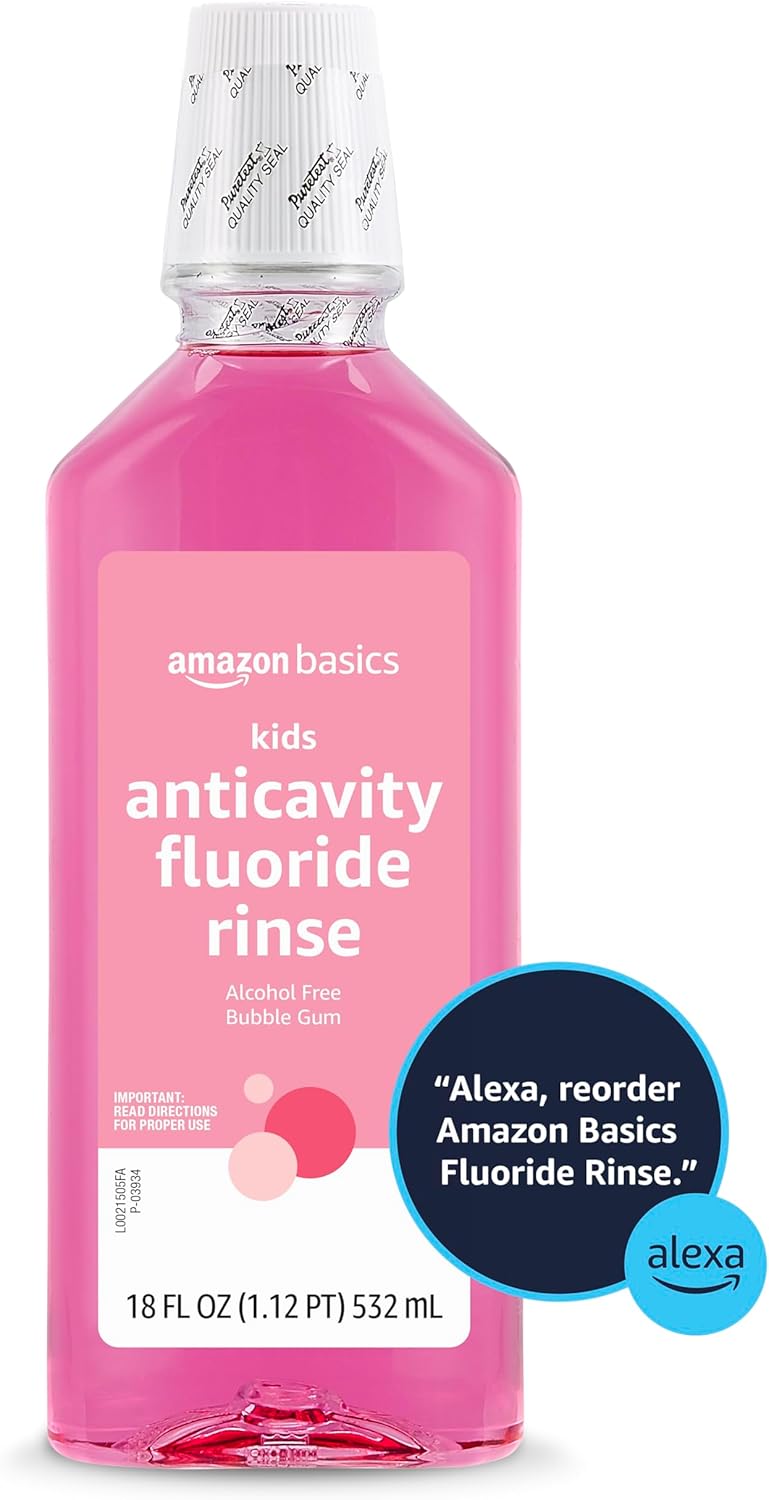 Thumbnail 6 de Amazon Basics Kids Mouthwash with Fluoride (Alcohol-Free) Bubble Gum Flavor, 18 fl oz, 4-Pack