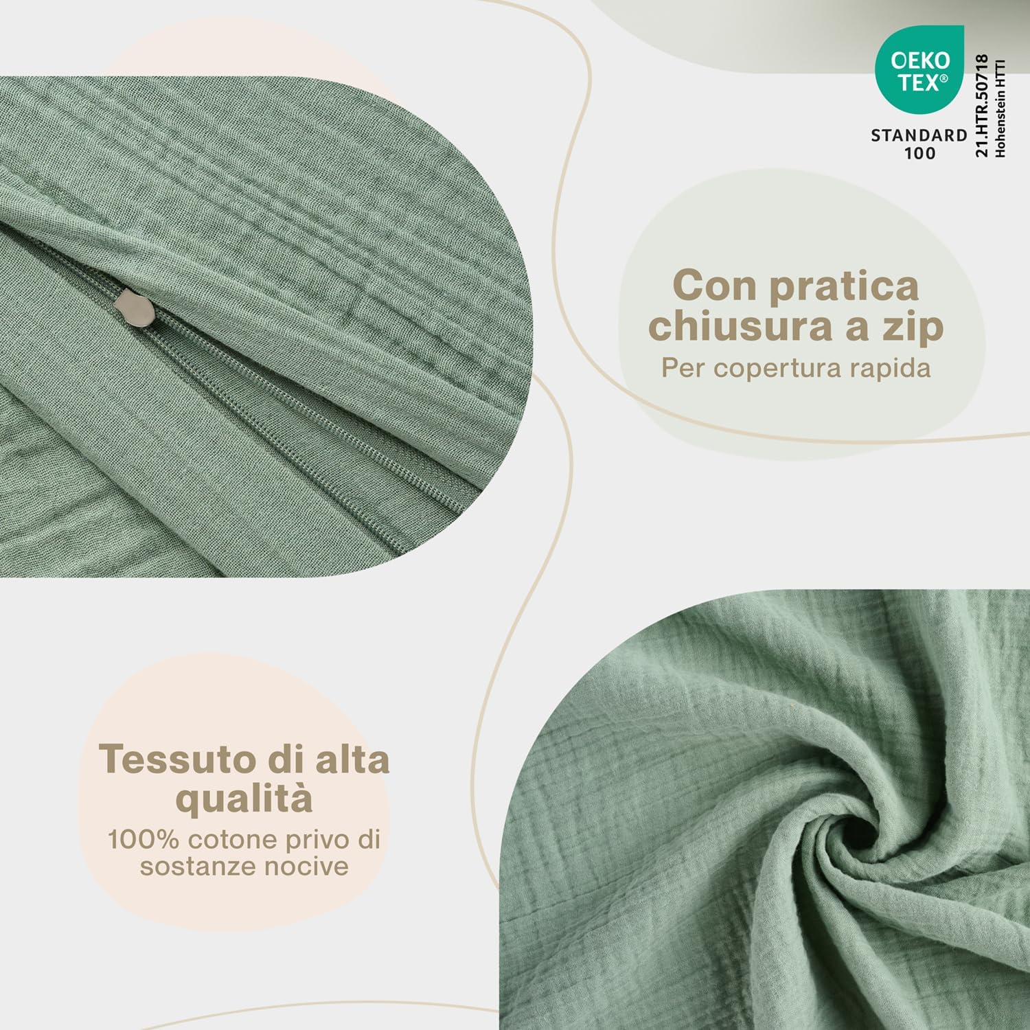 Thumbnail 2 de Laleni copripiumino lettino neonato 80x80 cm set lenzuola culla 80x80 cm con federa 35x40 cm verde, certificato OEKO-TEX