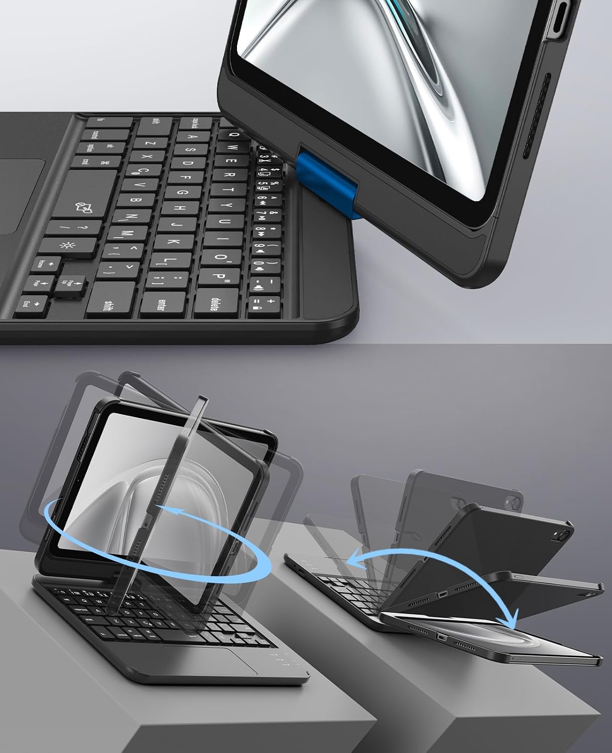 Detalle de GreenLaw Keyboard Case for iPad mini 7 (A17 Pro, 2024) & iPad mini 6 (2021) with 360° Rotate Trackpad Keyboard, 7-Color Backlit (Black)