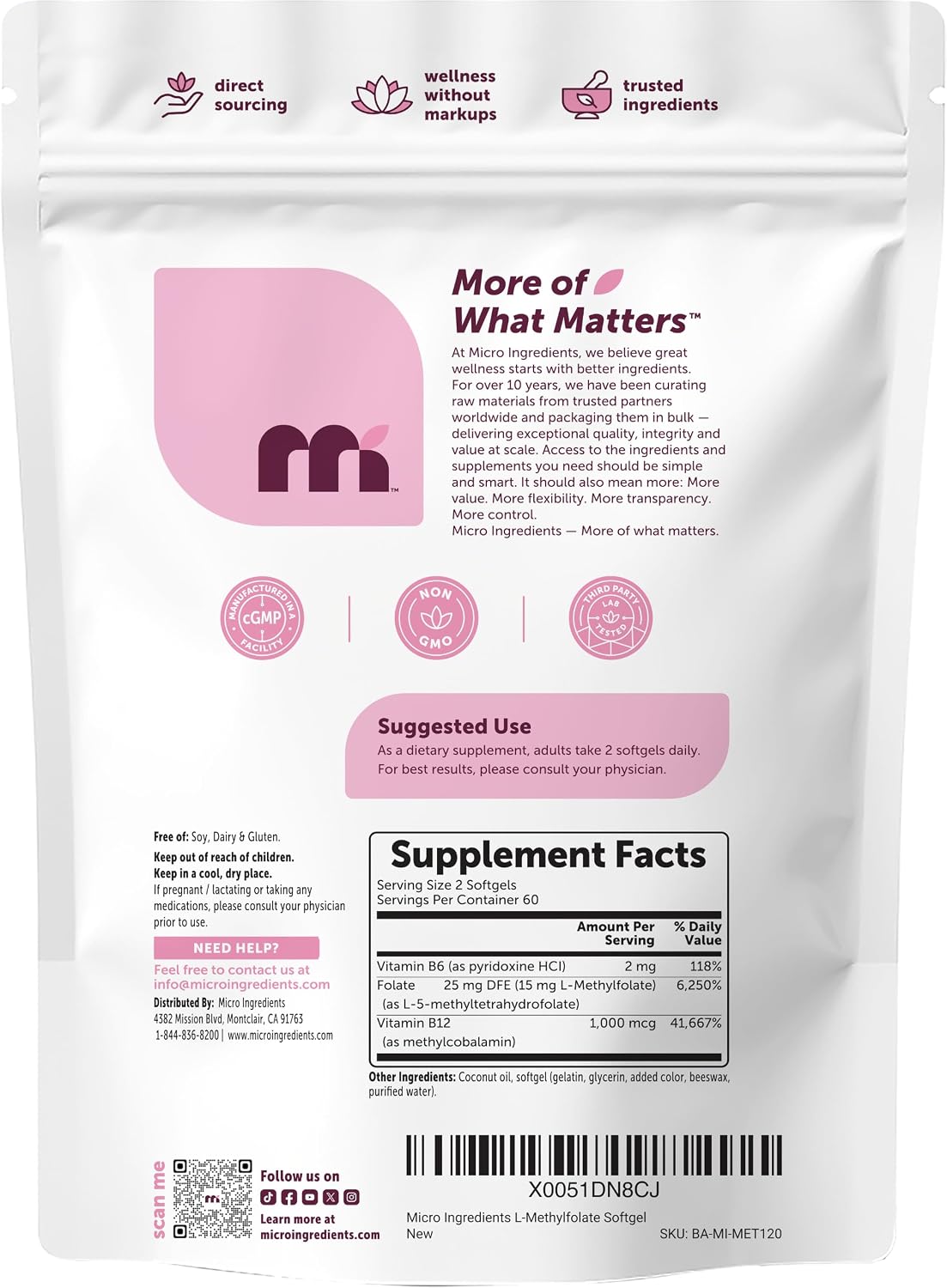 Detalle 2 de Micro Ingredients L-Methylfolate Supplement 15 mg
