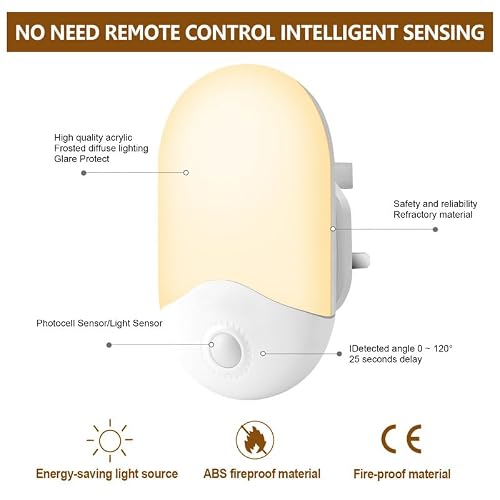 Thumbnail 3 de Detake 2 Pack Night Light Plug in Walls with Dusk to Dawn Sensor (0.5W) – UK Plug