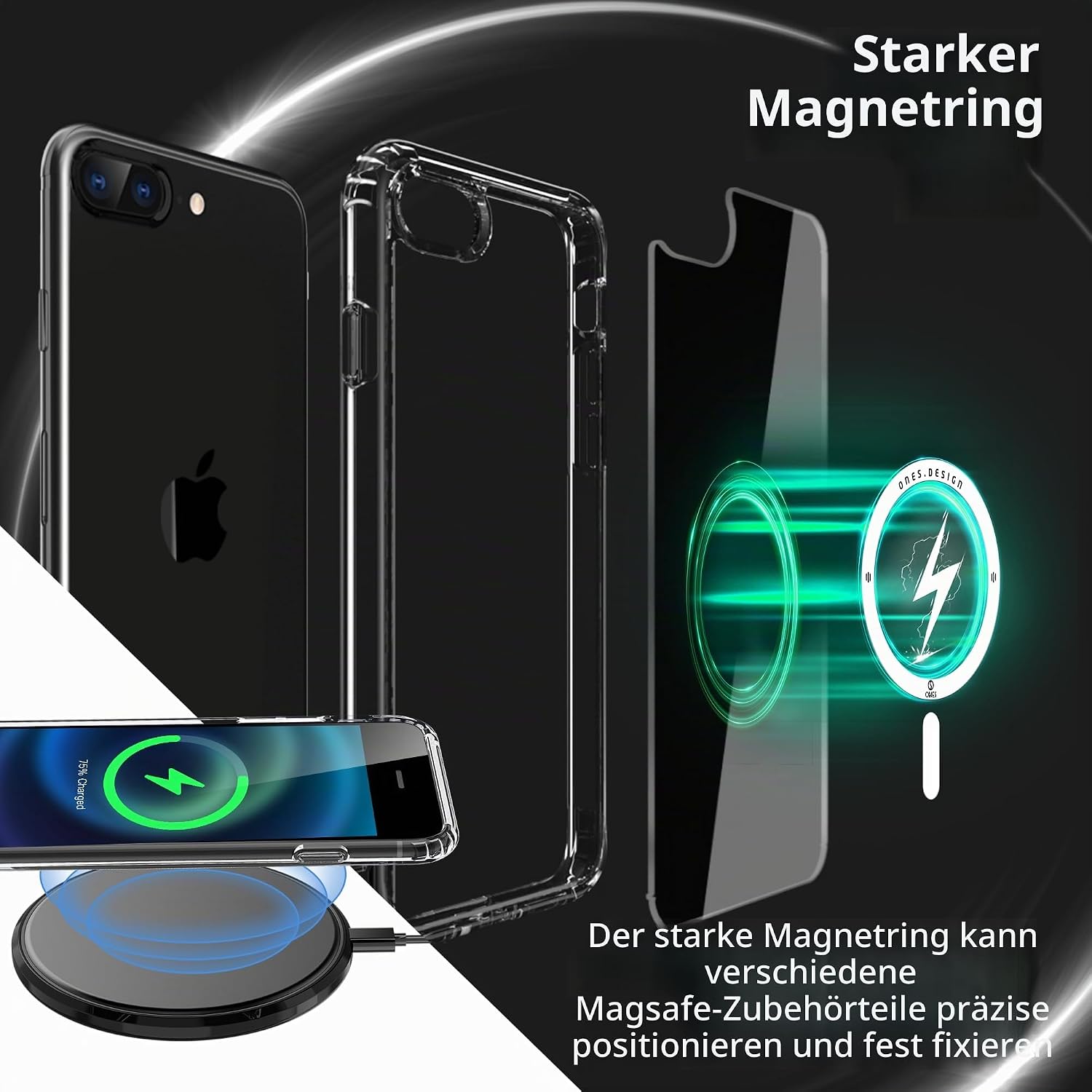 Detalle de ONES Hülle für iPhone 8 Plus / 7 Plus – Klar, MagSafe-kompatibel, stoßfest & langlebig