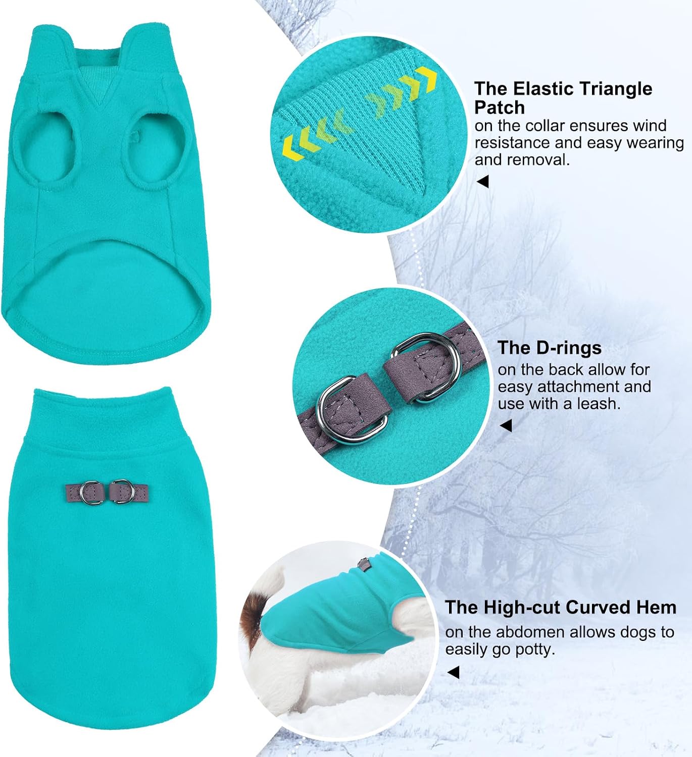 Detalle de BEAUTYZOO Dog Fleece Vest, Medium Blue Pullover with Dual Leash D-Rings