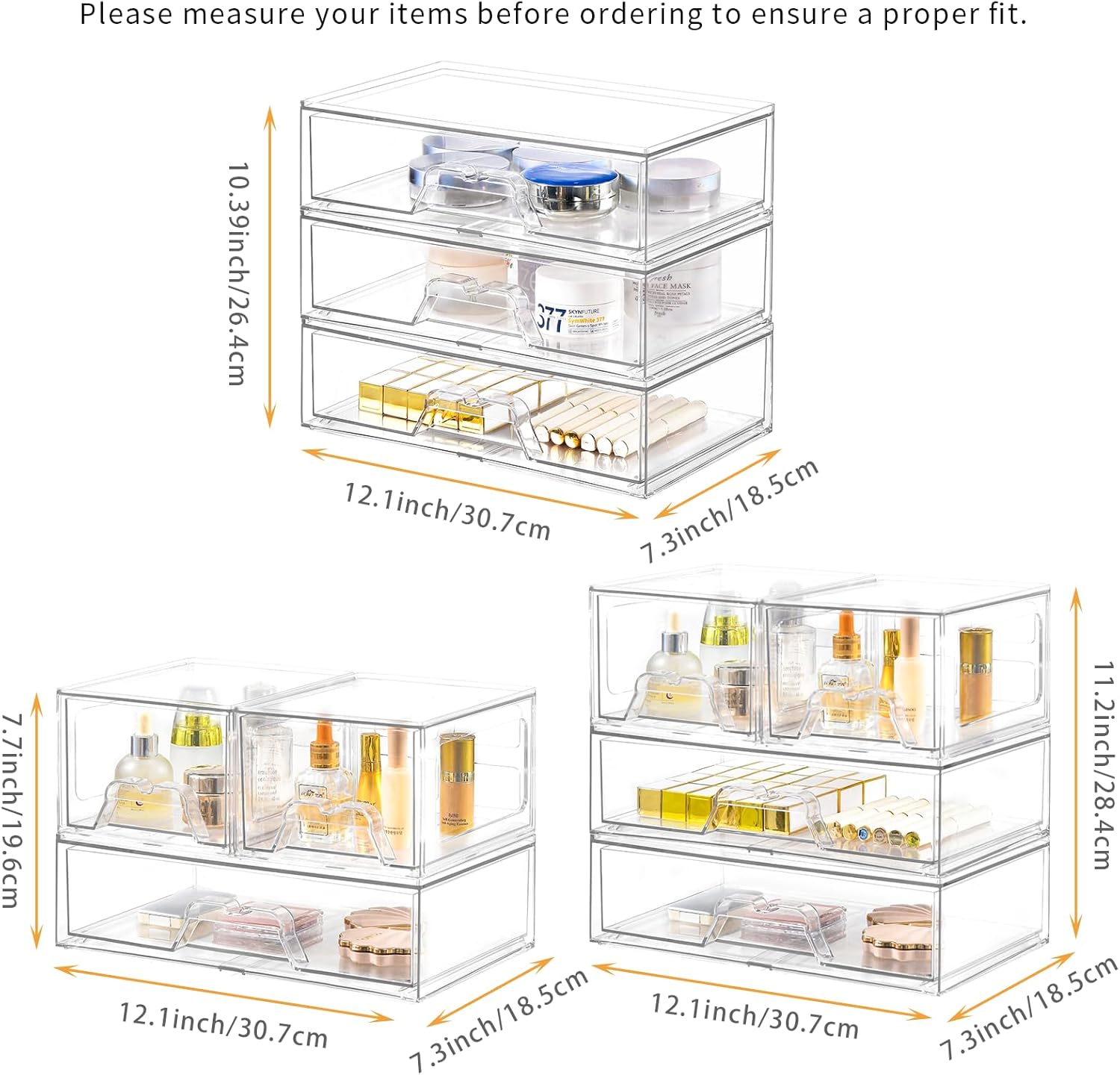 Detalle 2 de Stebopum 4-Pack Stackable Clear Plastic Storage Drawers (Drawer Organiser)