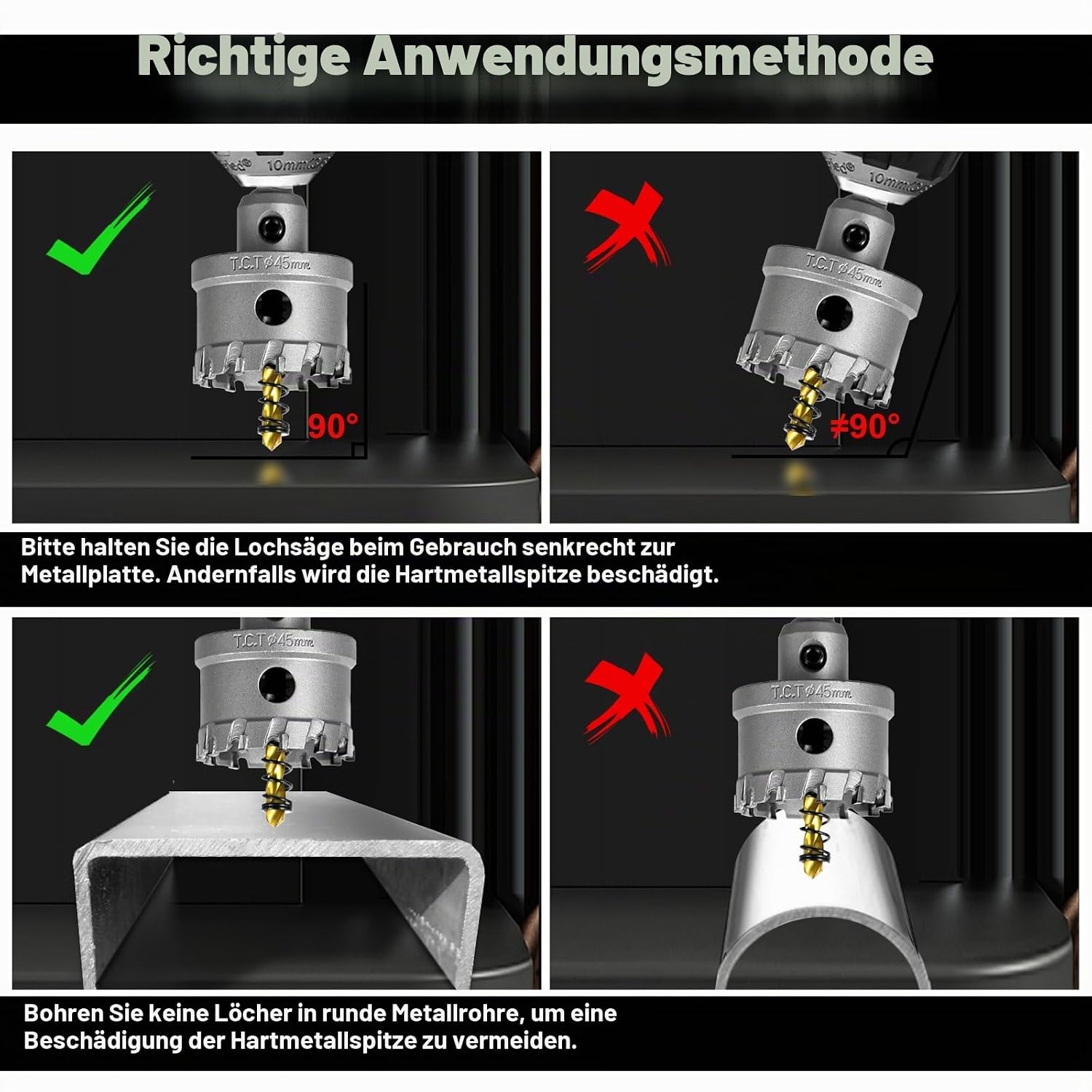 Thumbnail 5 de SALI Lochsäge Hartmetall-Bohrer TCT-Metall Lochsäge Ø 45 mm – Präzises Löcher schneiden in Edelstahl und mehr