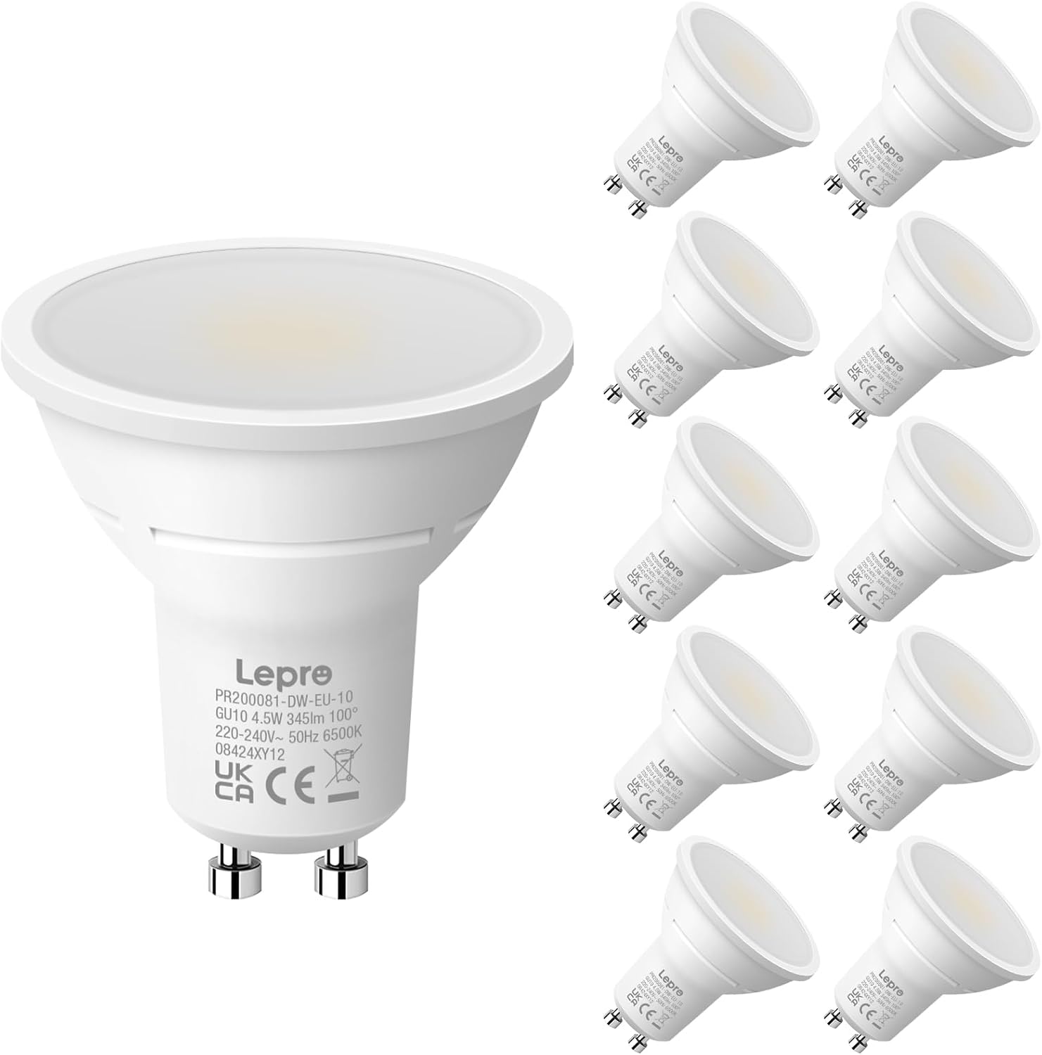 Lepro GU10 LED Bulbs (Cool White 6500K, 4.5W / 345lm) – 10 Pack, Non-dimmable