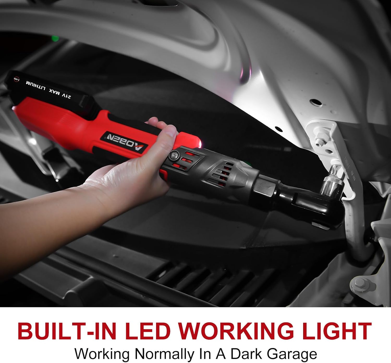 Detalle 1 de AOBEN AB7332C 21V 1/2-Inch Cordless Ratchet Wrench Kit, 74 ft-lbs