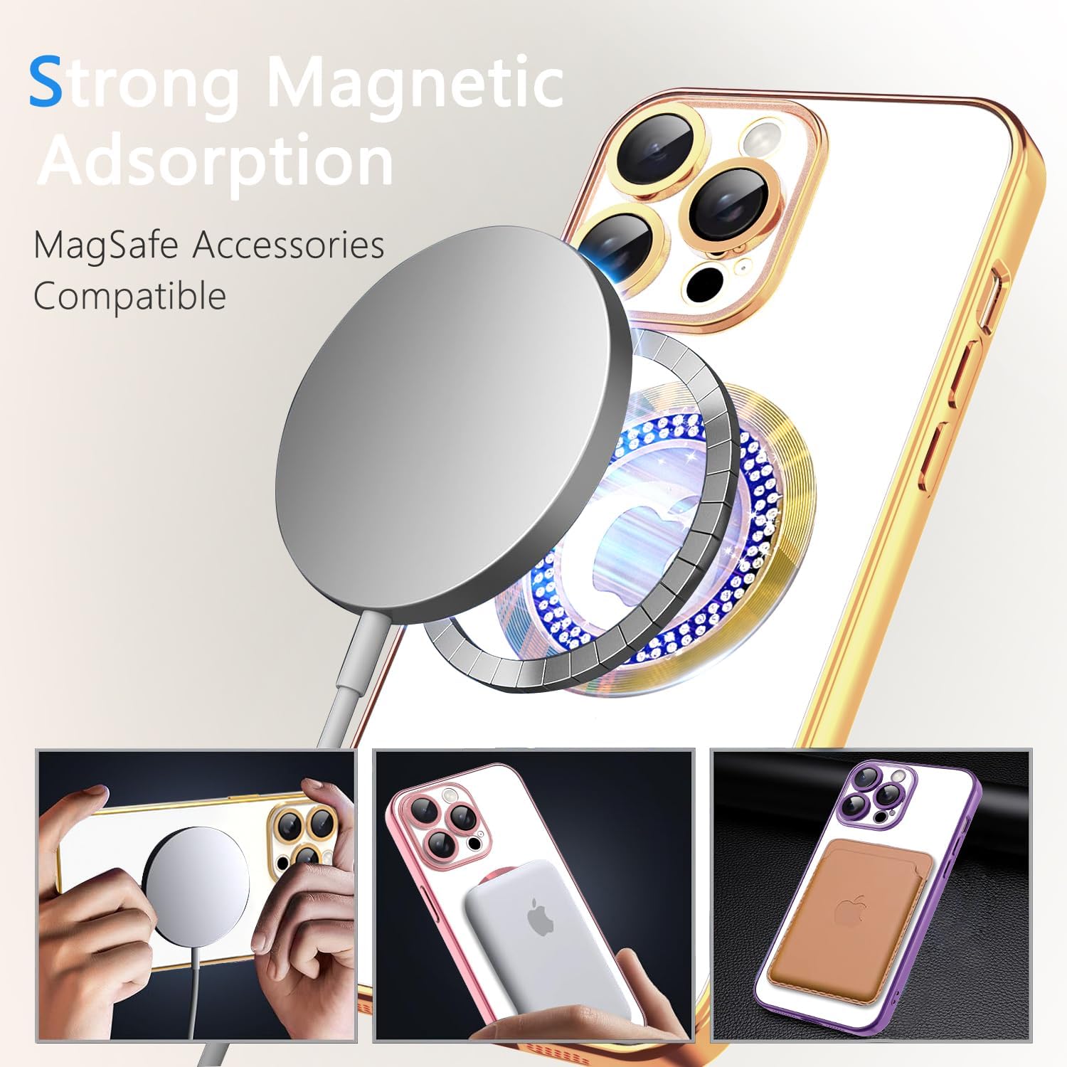 Thumbnail 3 de Misscase Magnetic Glitter Case for iPhone 15 Pro Max (MagSafe Compatible) with Camera Lens Protector