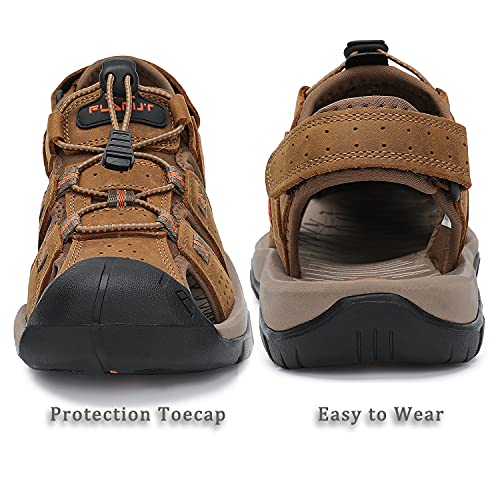 Detalle 2 de FLARUT Sandalias Deportivas para Hombre - Sandalias de Senderismo en Cuero Marrón Claro Talla 46 EU