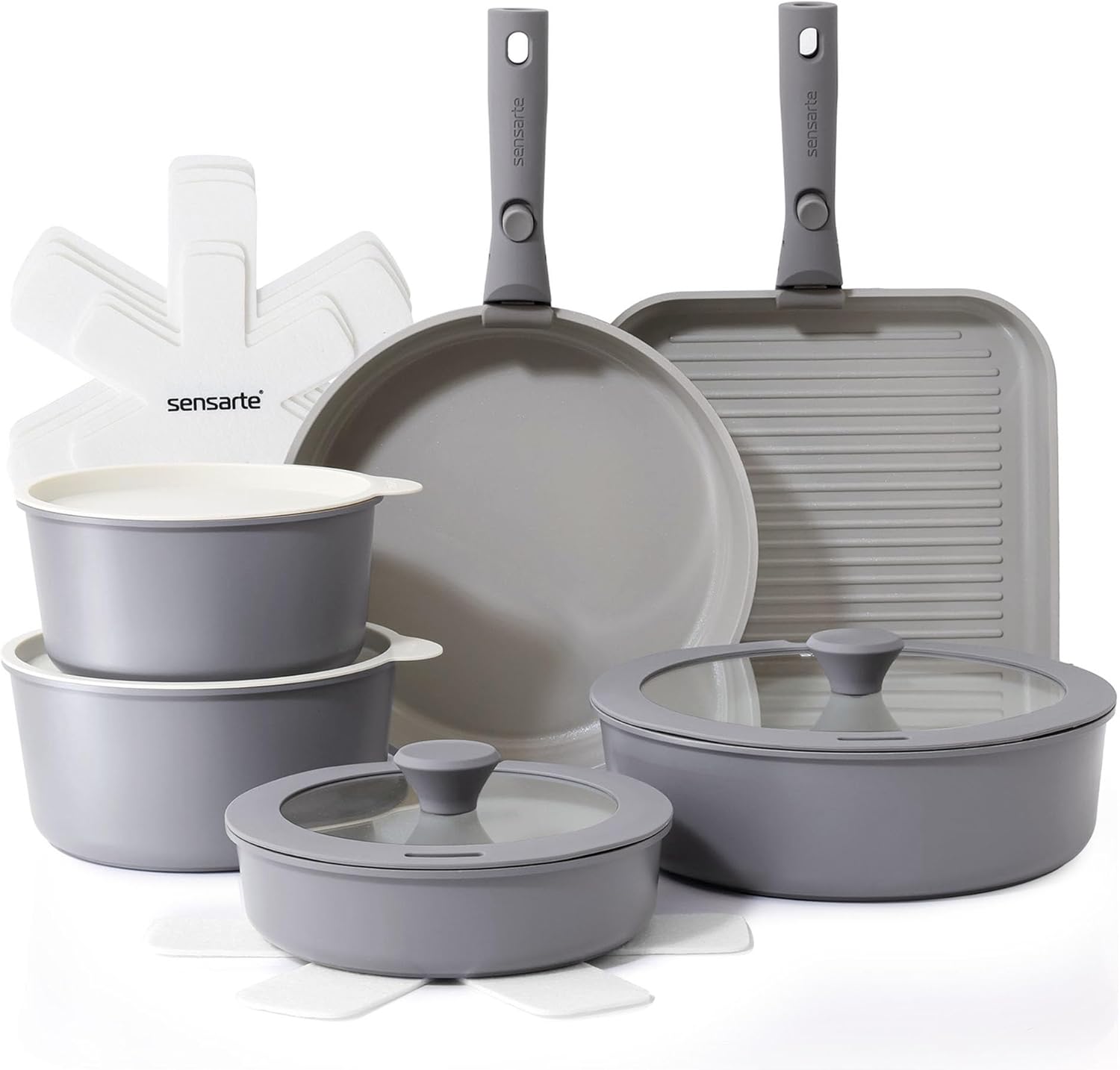 Detalle 2 de SENSARTE 17-piece ceramic nonstick cookware set with detachable handle (Almond Beige)
