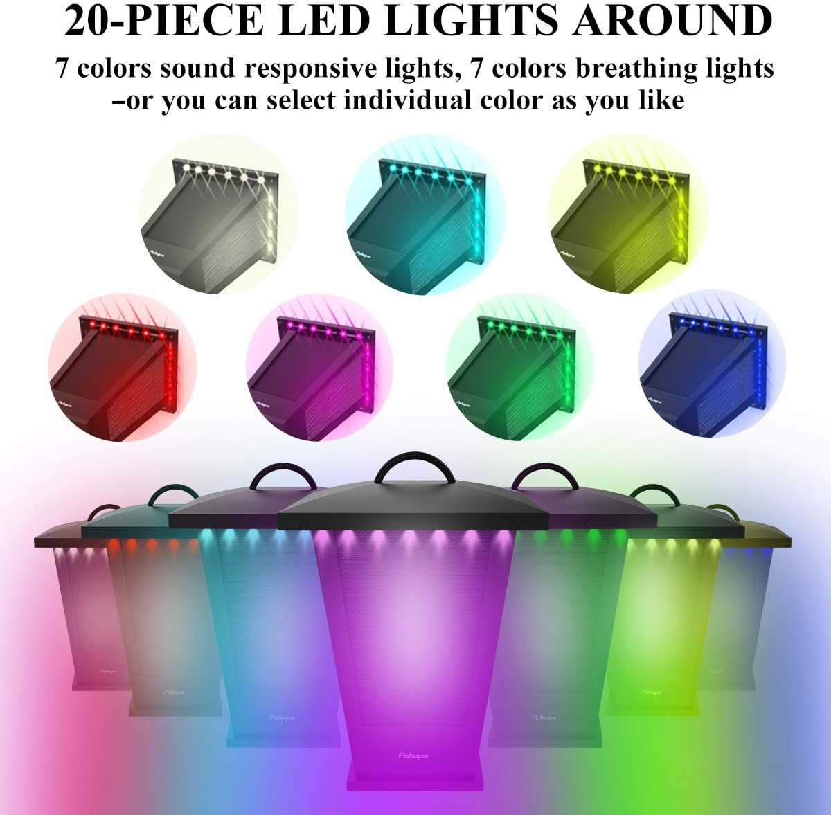Thumbnail 4 de pohopa Bluetooth Speakers Waterproof (2-Pack) TWS True Wireless + 20W Outdoor Lantern Lights, Black