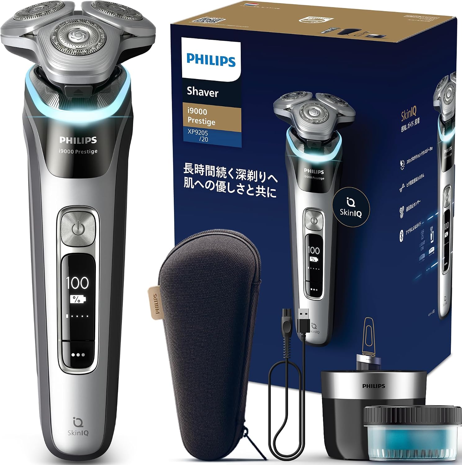 Detalle de PHILIPS i9000 Prestige XP9205/20 回転式電動シェーバー、72枚刃・360°フレックスヘッド・洗浄ポッド付