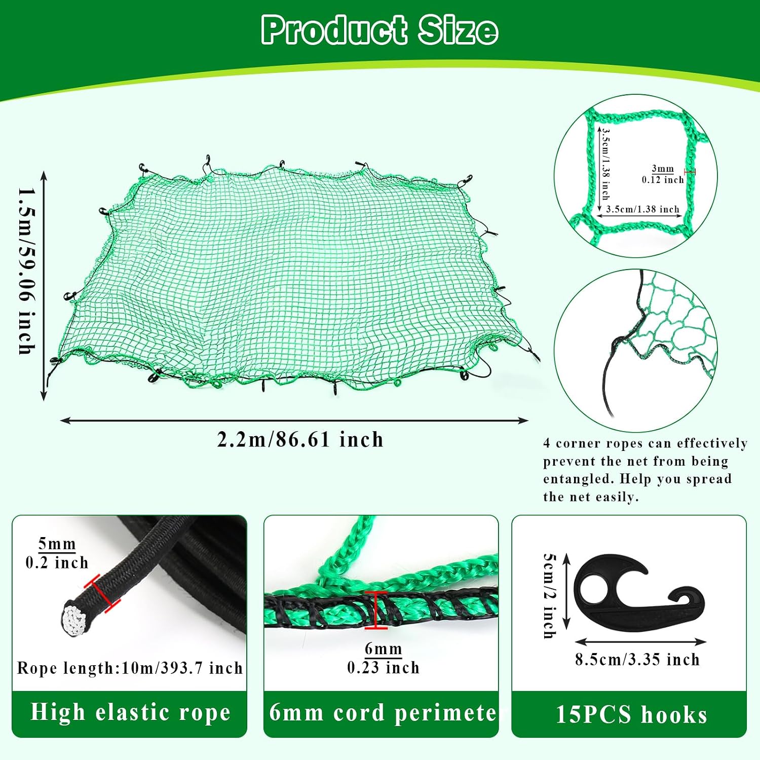 Thumbnail 1 de LUKYLUM Cargo Net for Pickup Truck 1.5x2.2m – Heavy-Duty Netting with 15 Hooks and 10m Elastic Rope