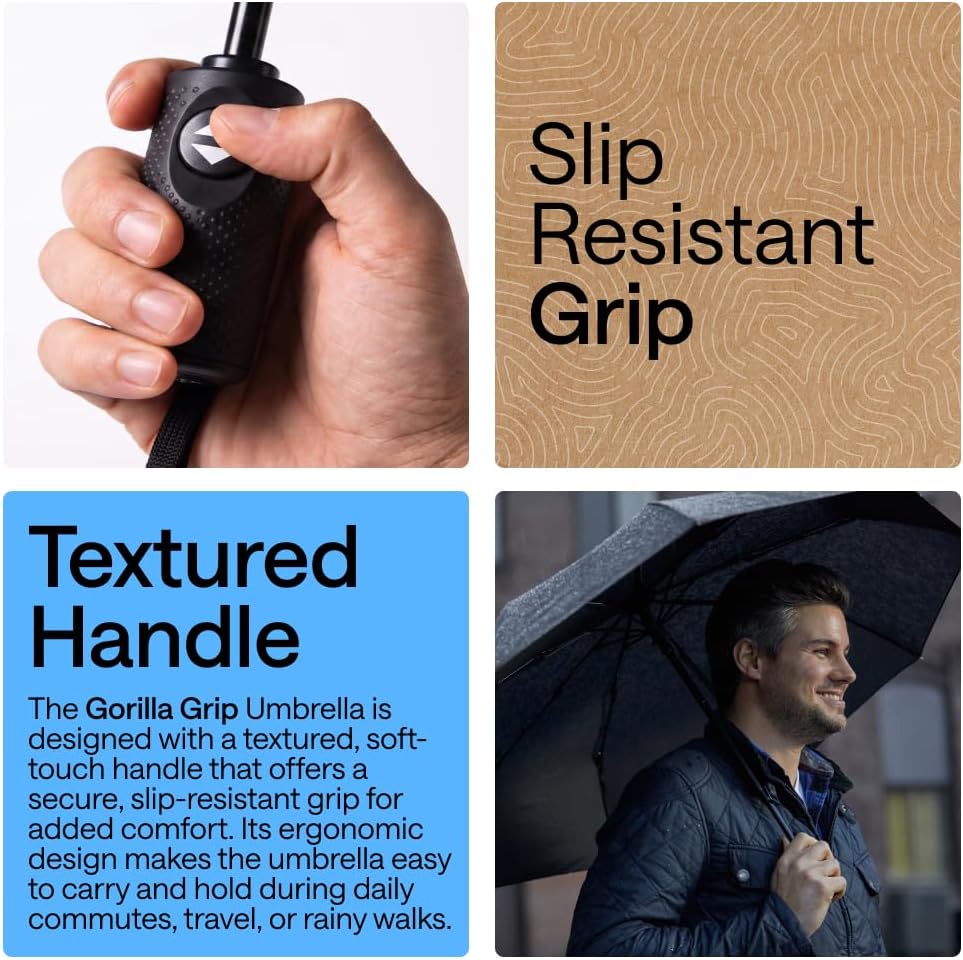 Detalle de GORILLA GRIP Strong Windproof Compact Umbrella 42in