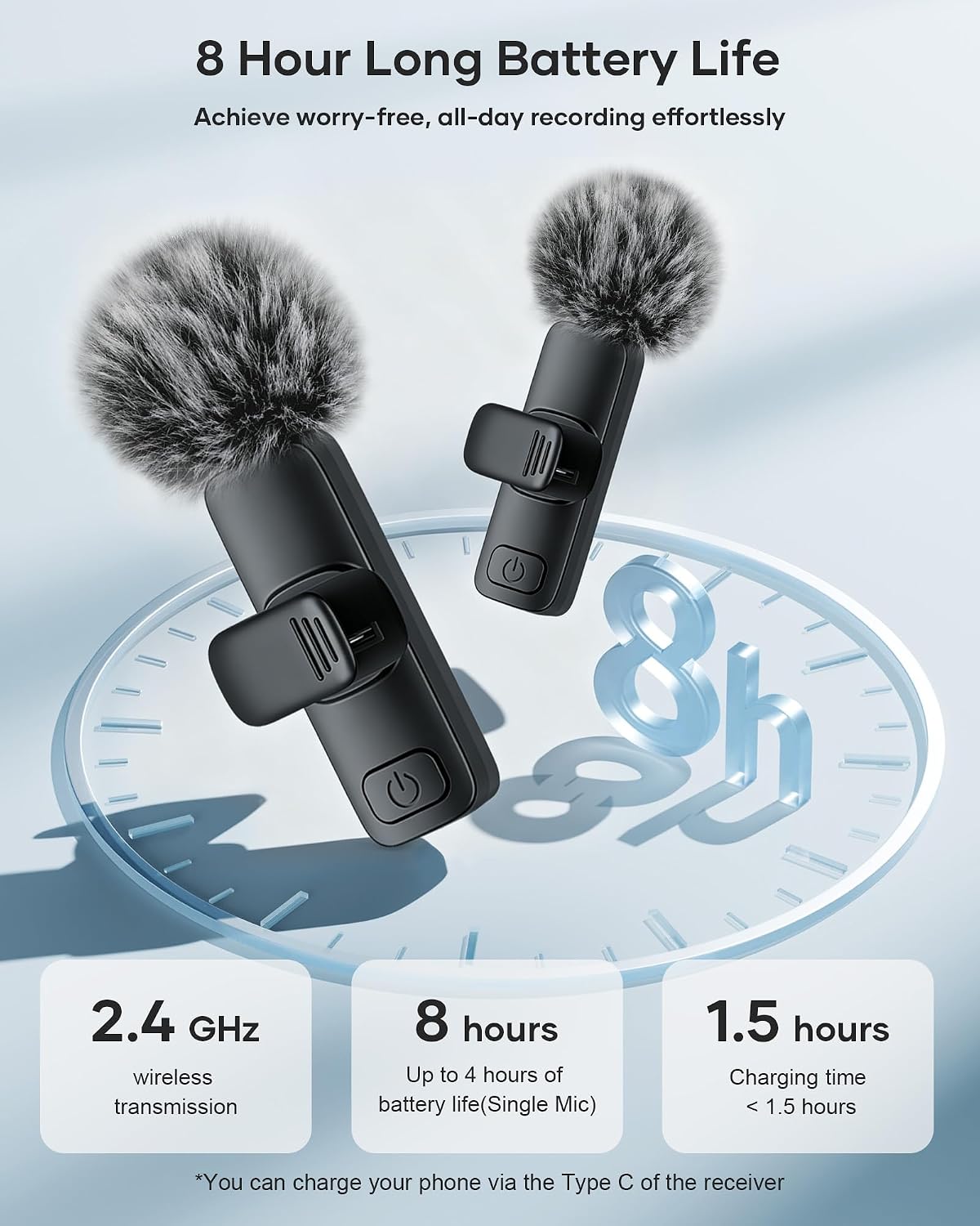 Detalle de KUKIHO Mic01 Wireless Lavalier Microphone, 2-Pack with Noise Reduction
