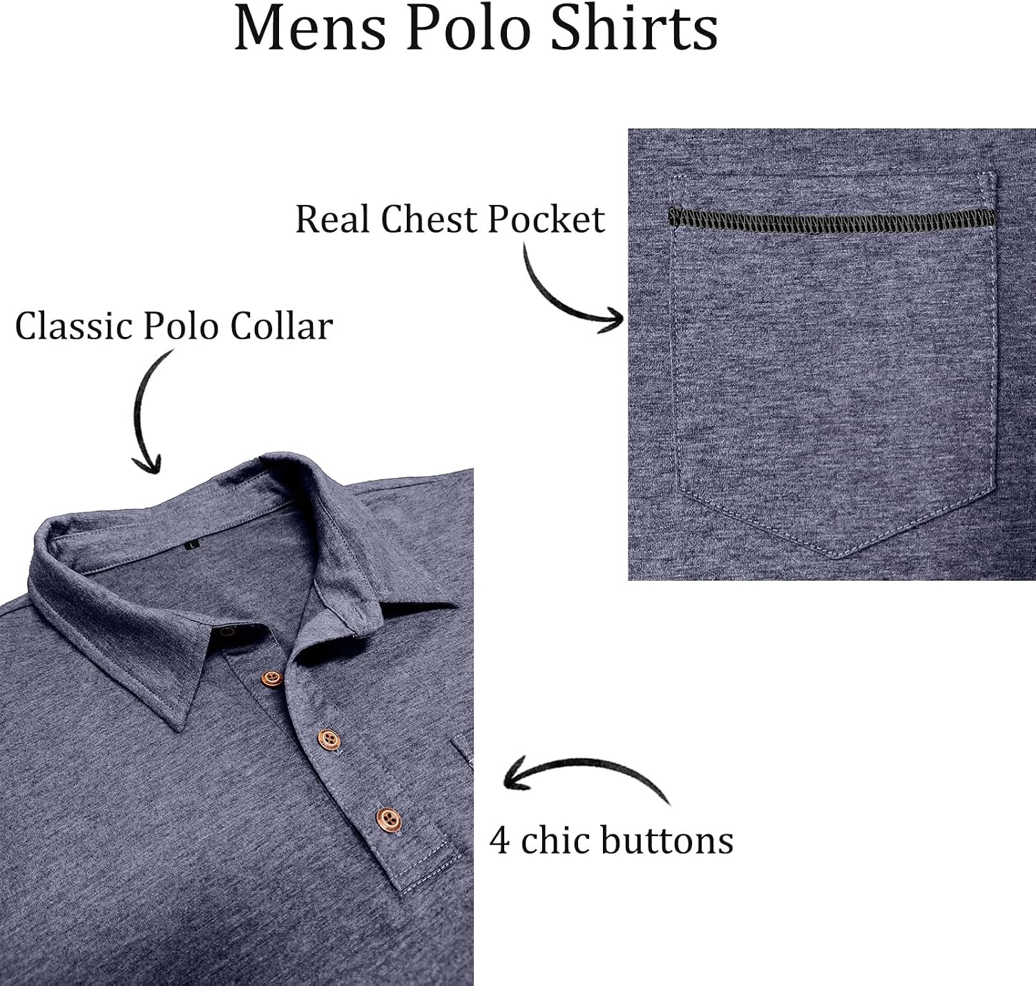 Thumbnail 2 de Volemo Men’s Short Sleeve Polo Shirt with Pocket – Casual Summer Smart Polo Tee