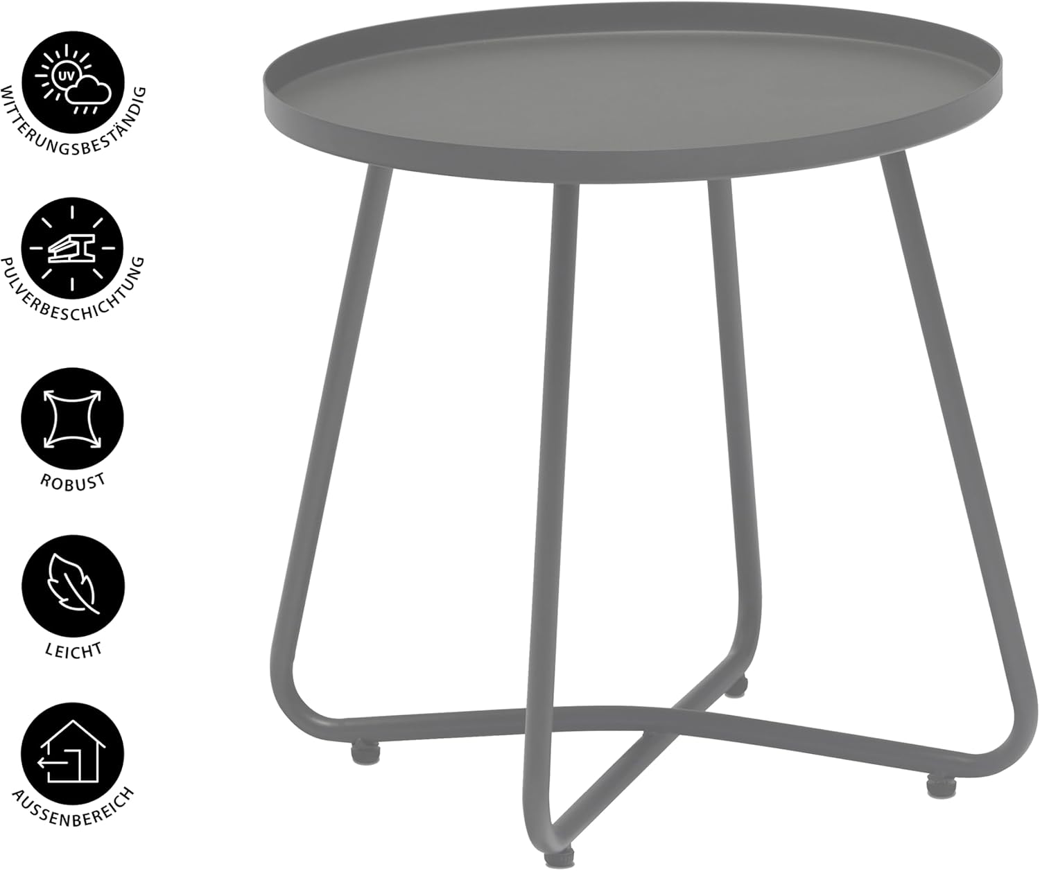 Detalle 2 de Dehner Ibiza 6670913 bijzettafel, Ø 45 cm, gepoedercoat staal, antraciet