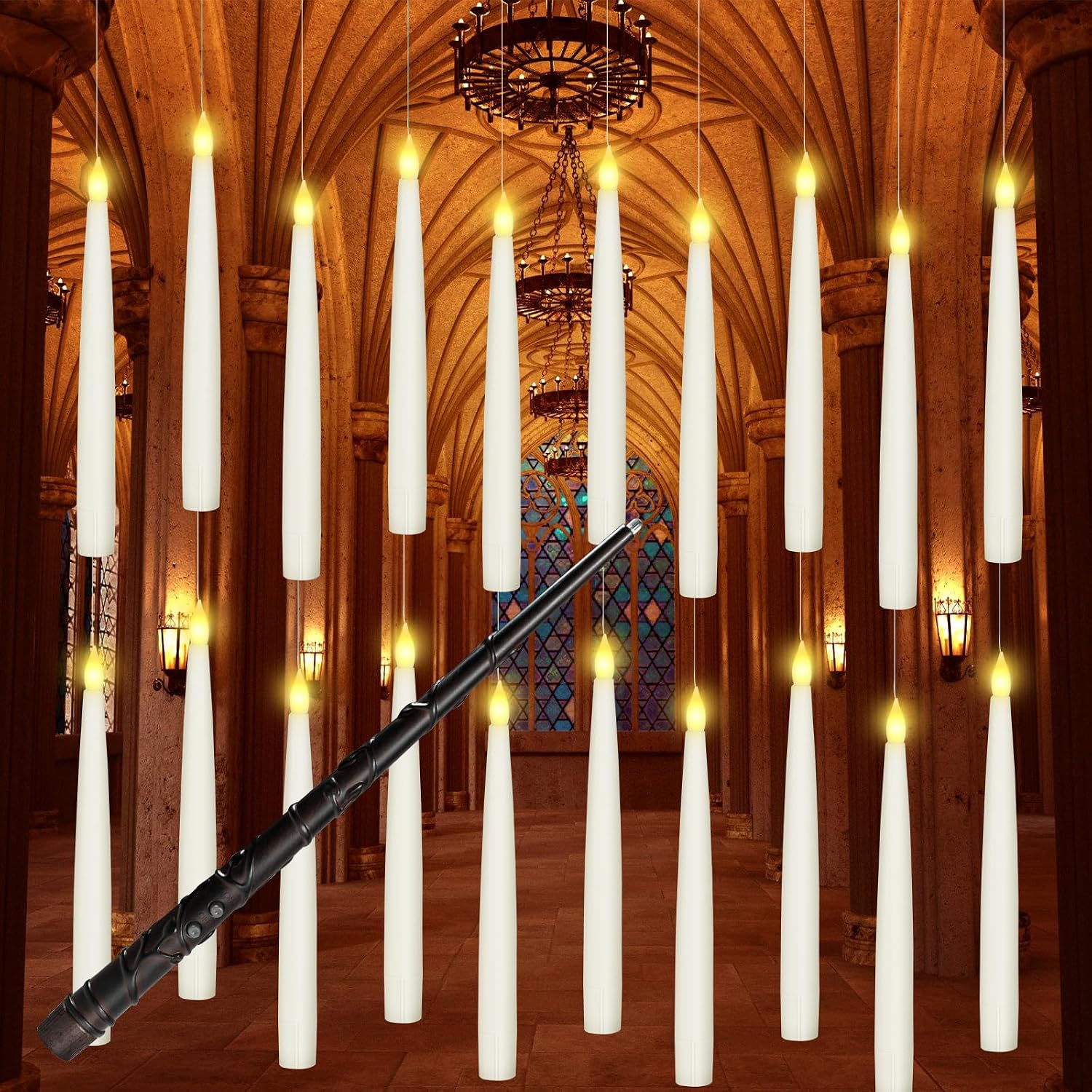 Detalle de Boribim 20-Piece Floating LED Candles with Wand Remote, Flickering Warm Light