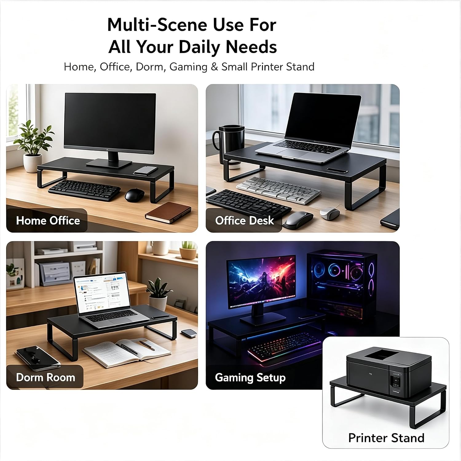 Detalle 2 de DOMSHOCT Monitor Stand Riser with Phone Holder — 40 x 24 cm, 50 kg Load, Black