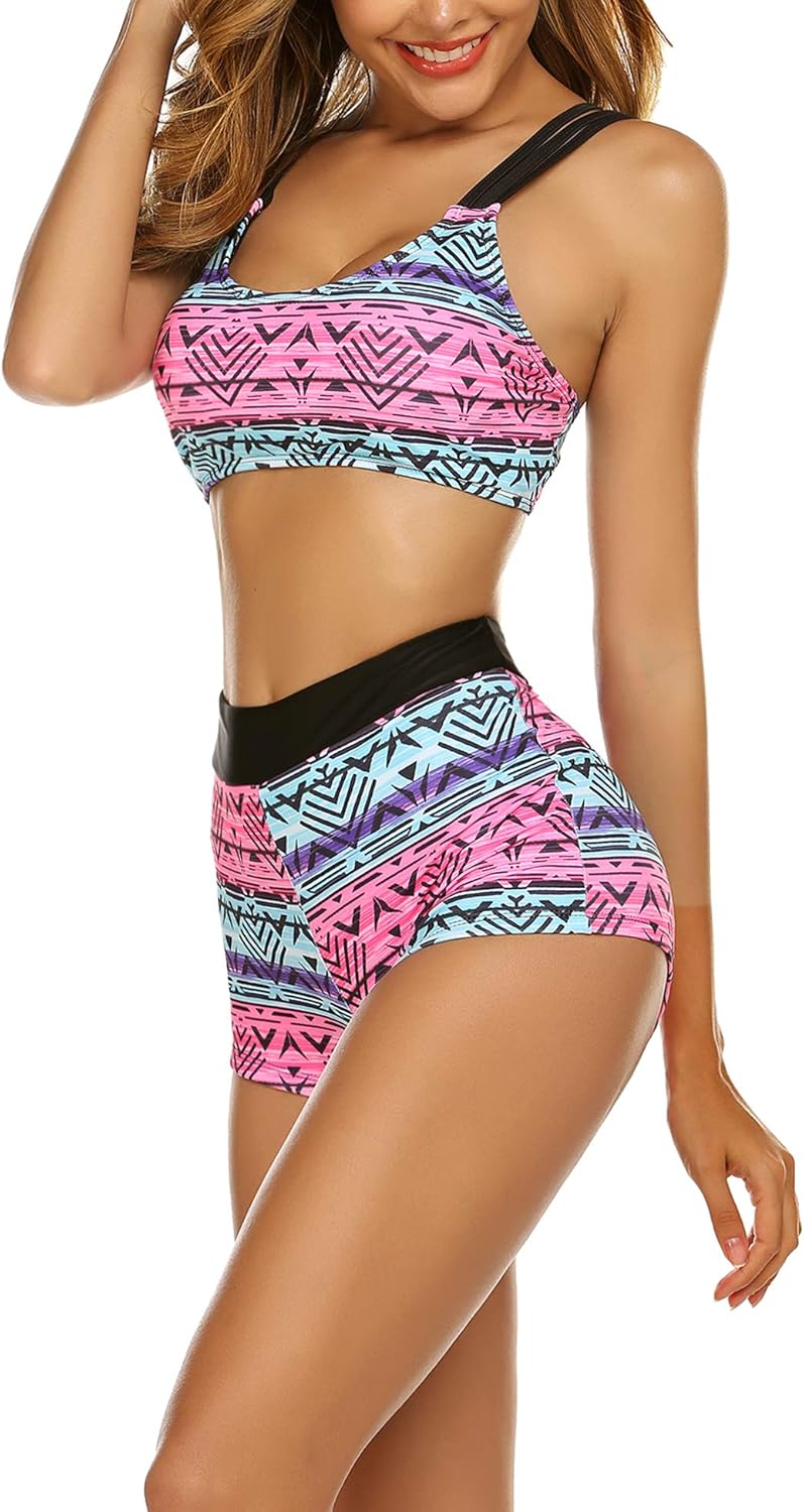Thumbnail 1 de AI'MAGE Ensemble Maillots de Bain Femme – Bikini Set Taille Haute et Gilet Cache-maillot, Imprimé Vintage