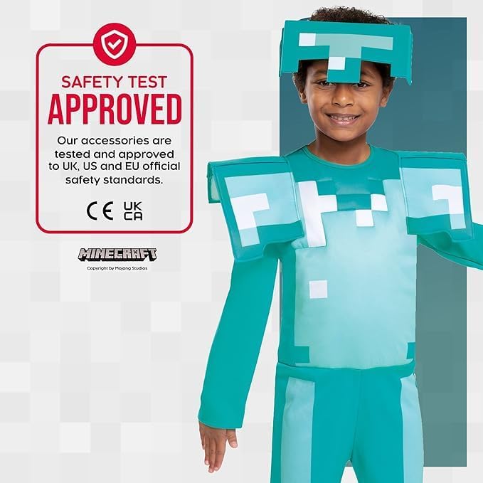Thumbnail 6 de Minecraft officieel kinderkostuum met halfmasker en afneembare schouderbeschermers
