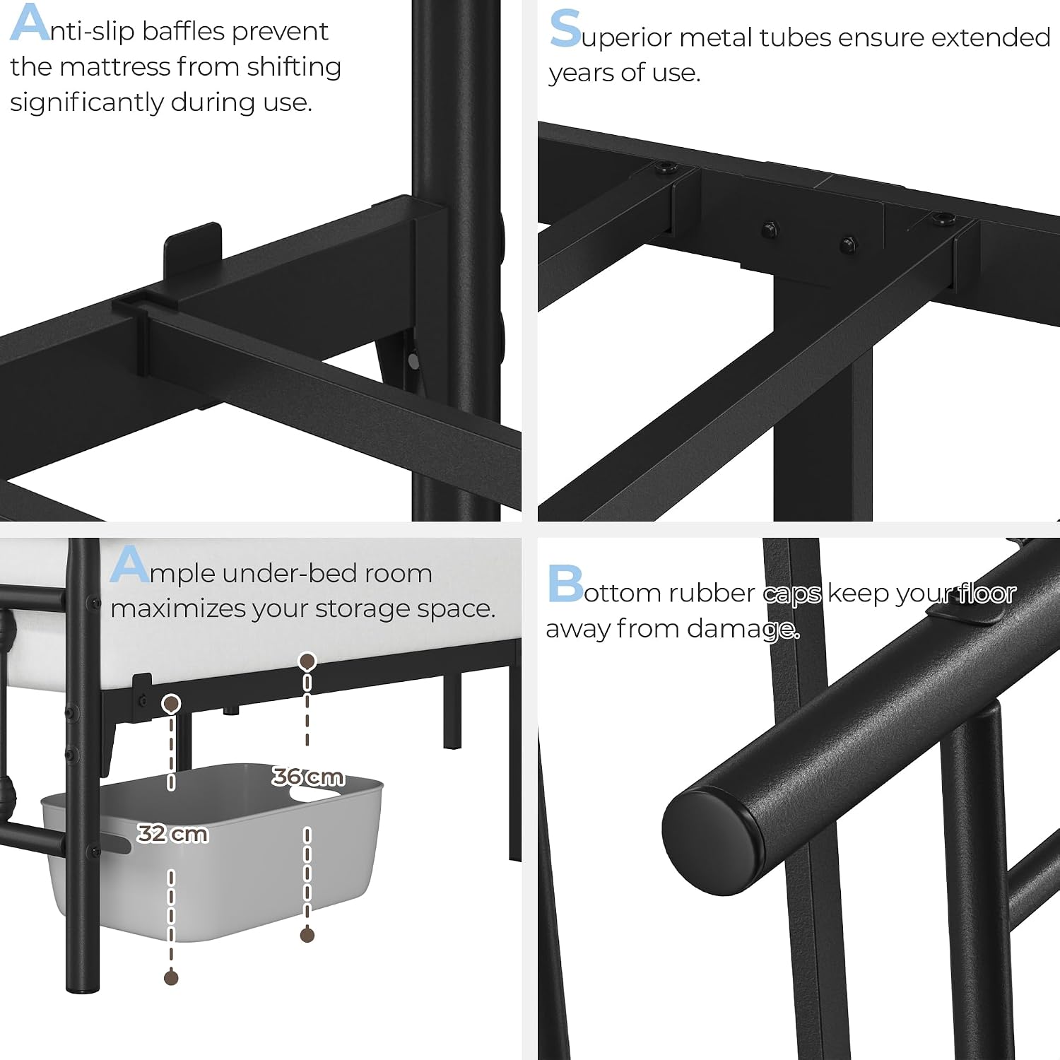 Detalle de Yaheetech 4ft6 Double Vintage Iron Platform Bed with High Headboard & Storage, Black
