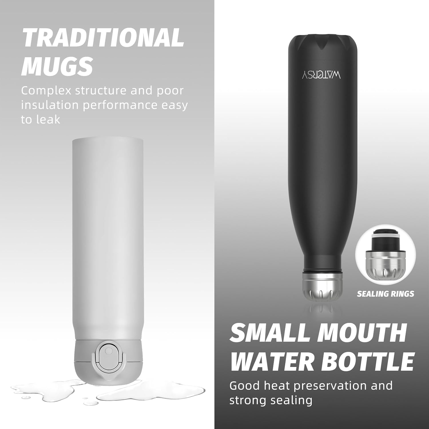 Detalle 2 de WATERSY Stainless Steel Insulated Bottle 500ml 🥤