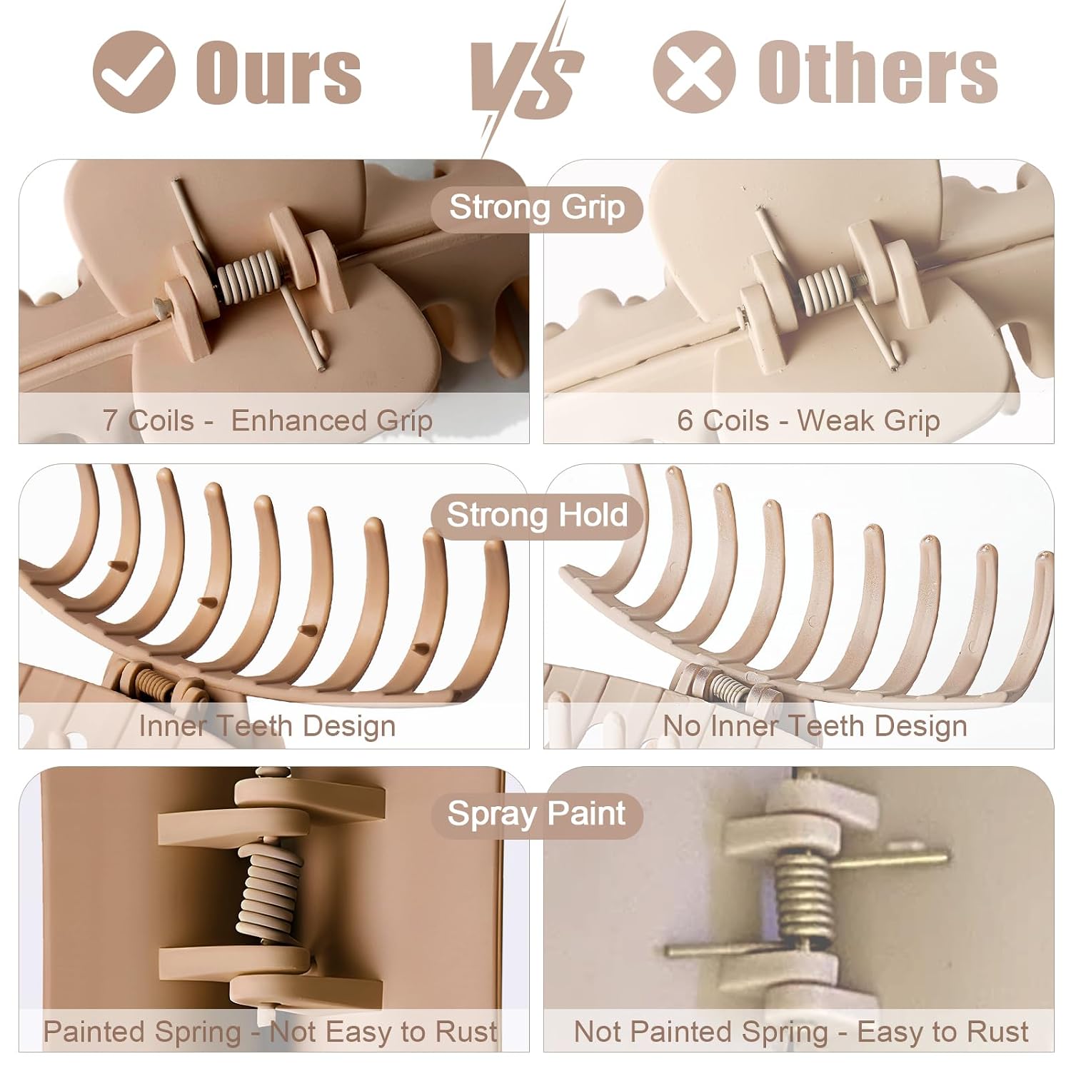 Detalle 2 de TOCESS 4-Inch Matte Hair Claw Clips, 8-Pack in Neutral Colors