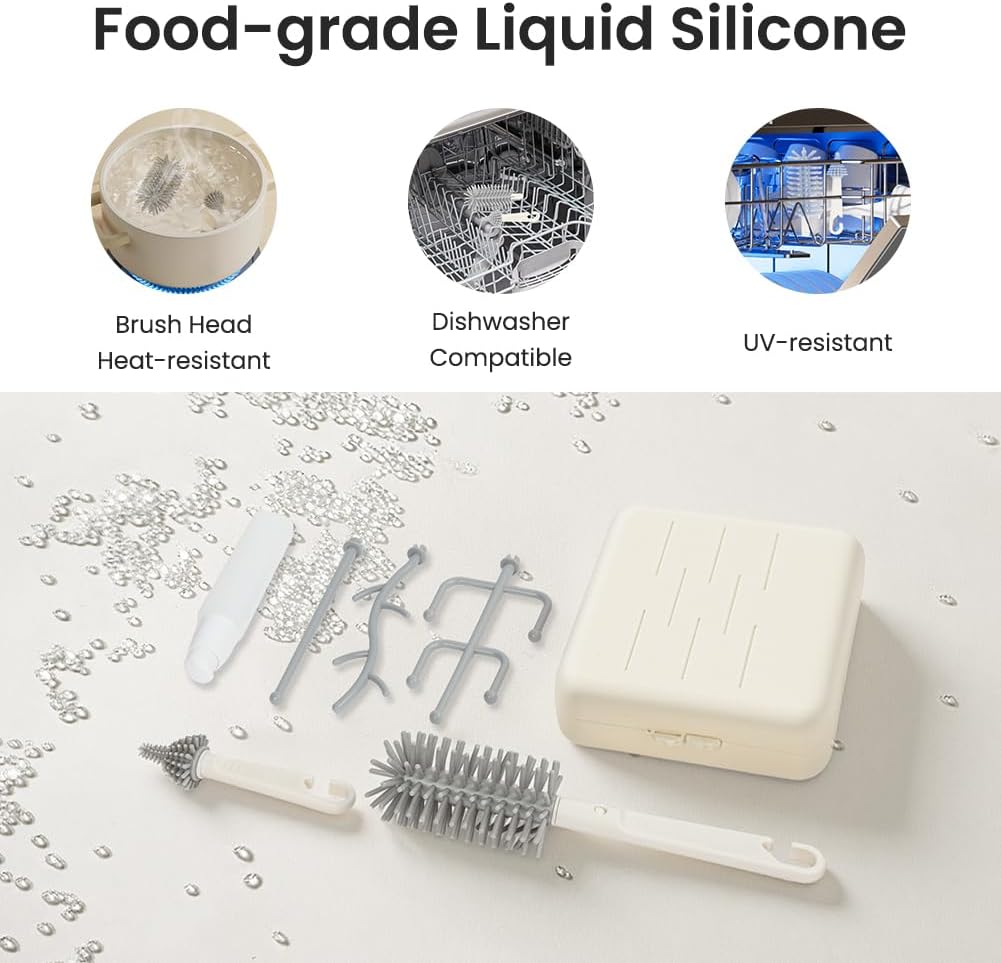 Thumbnail 6 de Vicloon 6 in 1 Spazzole per biberon: set da viaggio con spazzola in silicone, dispenser di sapone e stendibiancheria