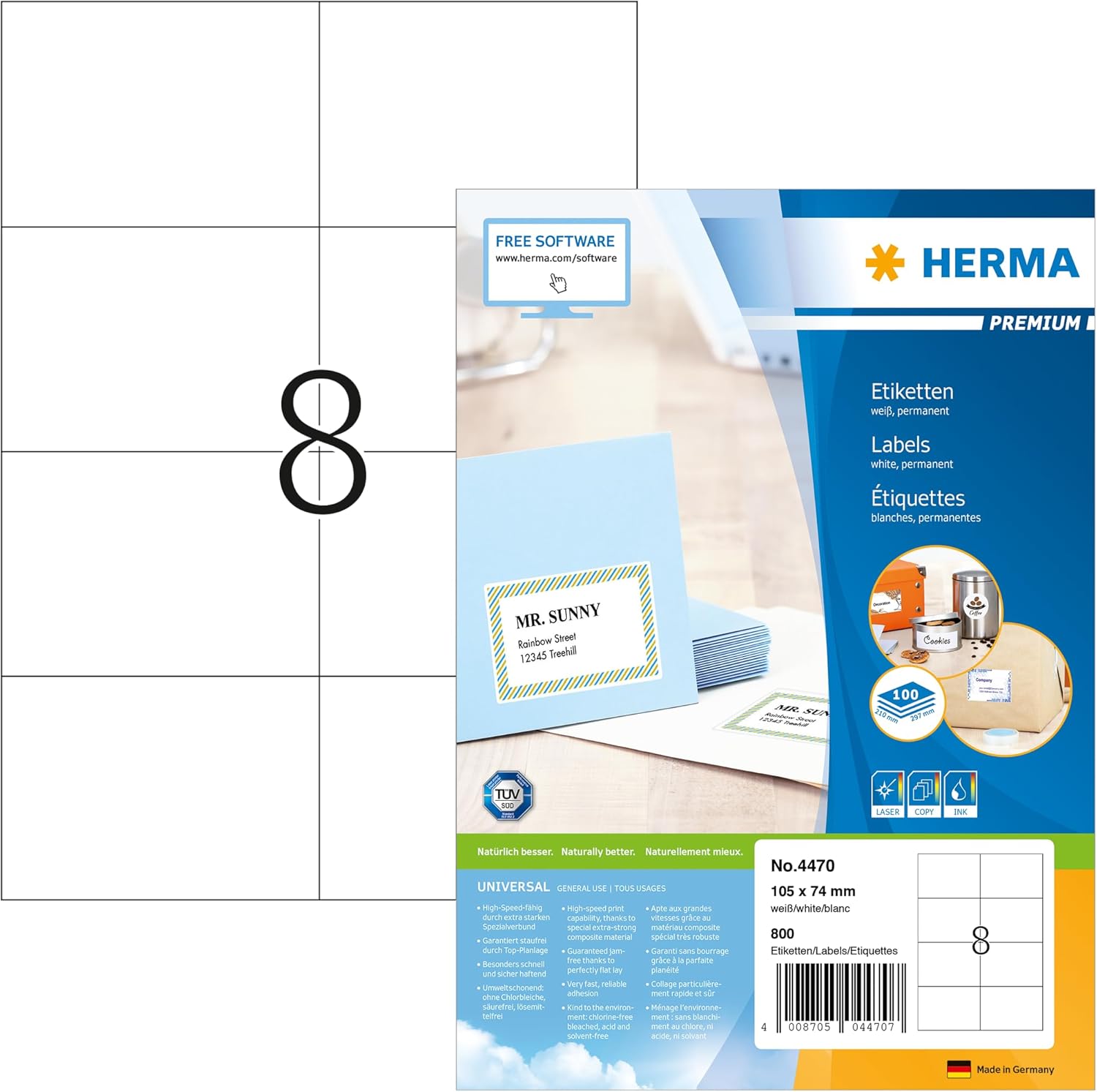 Detalle de HERMA 4470 Versandetiketten – 800 selbstklebende Etiketten, 105 x 74 mm, 100 Blatt