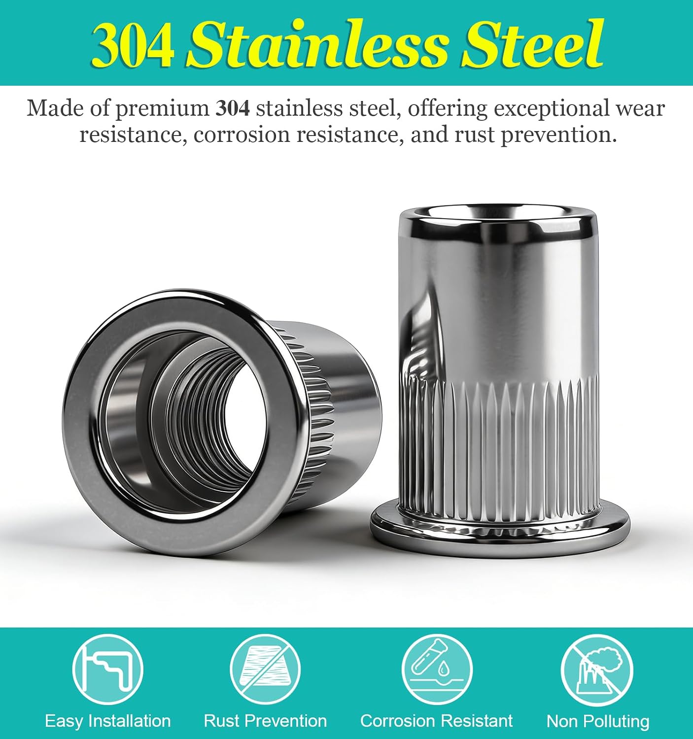 Thumbnail 3 de Moosswee 60 Pcs M6 Rivet Nuts – 304 Stainless Steel Flat Head Rivnuts