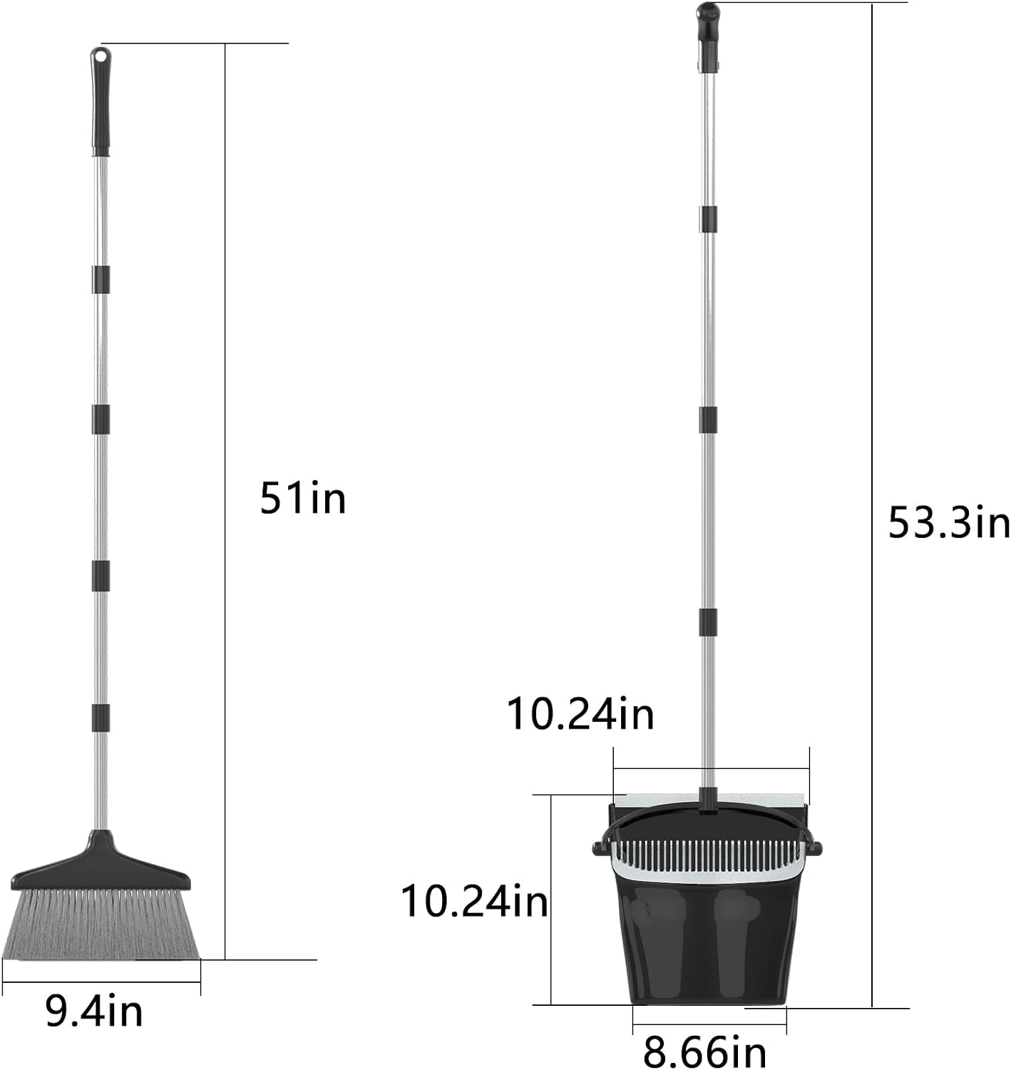 Thumbnail 4 de Broom with Dustpan Combo Set 54” Long Handle – Black & Grey
