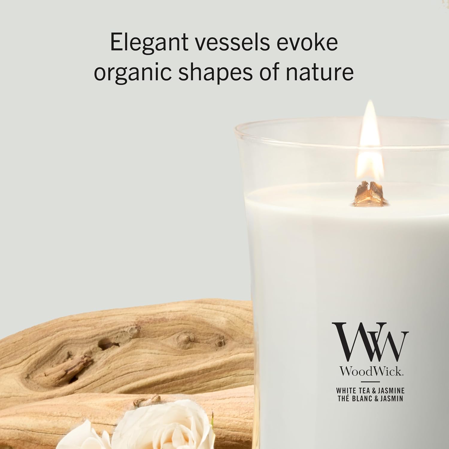 Detalle de WoodWick Large Hourglass Scented Candle in White Tea & Jasmine (Crackling Wick)
