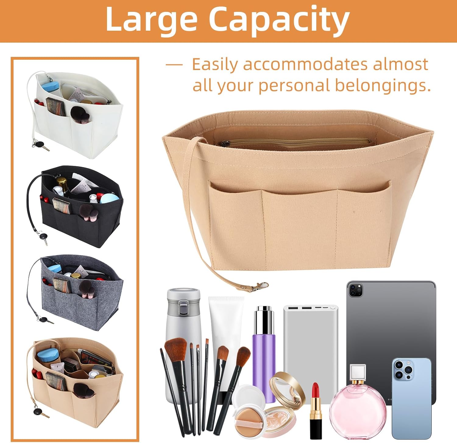 Thumbnail 4 de LITLANDSTAR Khaki Multi-Pocket Handbag Organiser Insert