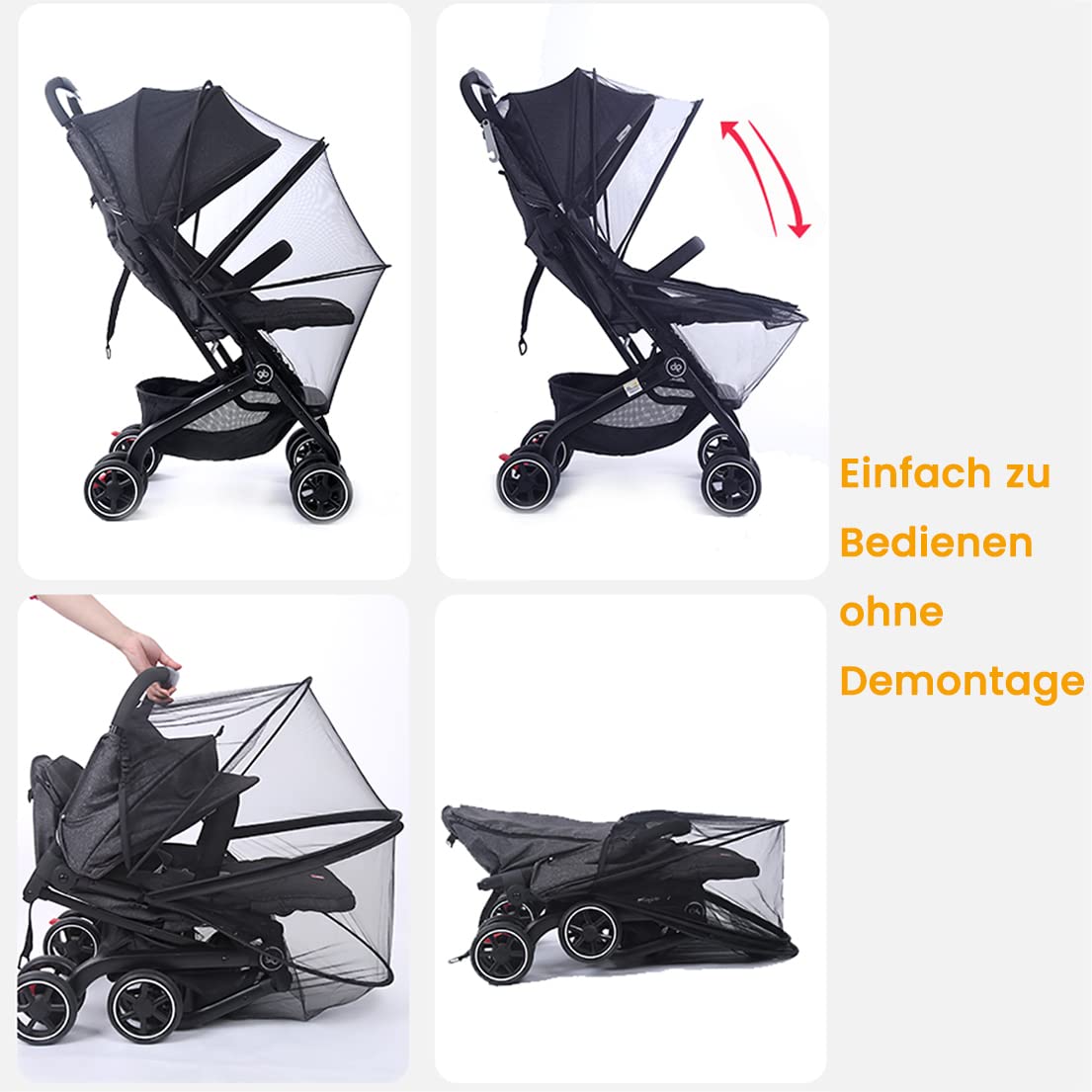 Detalle de Orzbow Universal Insektenschutz für Kinderwagen – stabiles Netz, Reißverschluss und 3D-Wabennetz in Schwarz