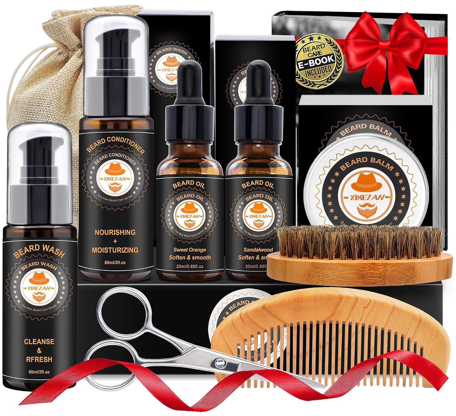 Detalle de XIKEZAN Beard Grooming Kit, 10-Piece Set with Orange and Sandalwood Oil