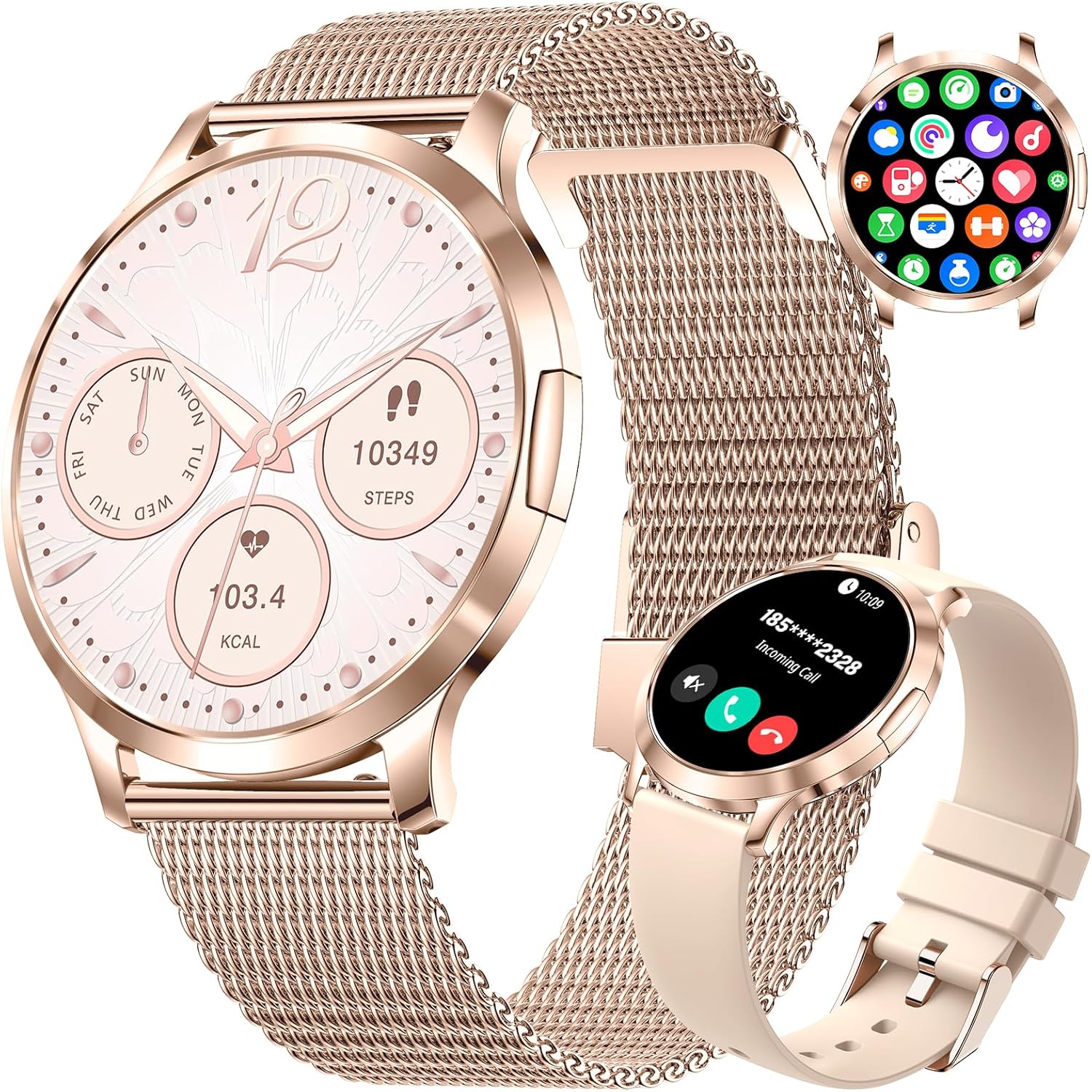 HIRREO Smartwatch intelligente da donna AMOLED sottile da 1,32" (7,9 mm) con cinturino in maglia e silicone