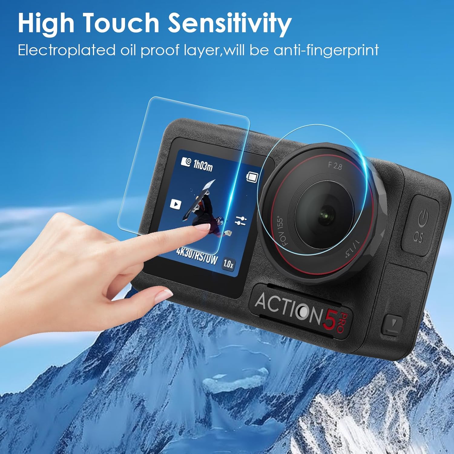 Thumbnail 1 de Simpeak 4 Set Screen Protectors for DJI Osmo Action 5 Pro (Lens + Front + Back) tempered glass, 9H