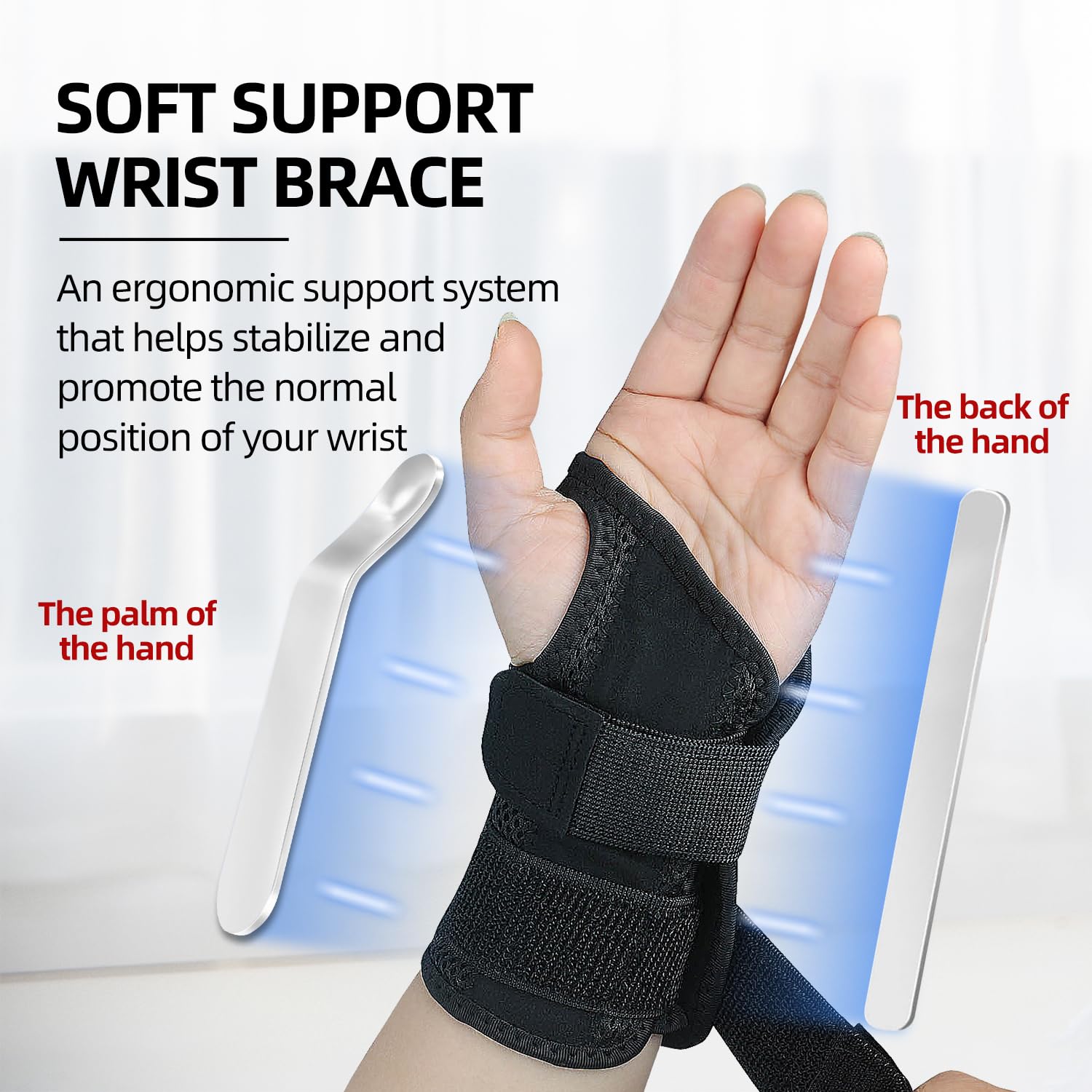 Detalle de Kecartu Left-Hand Wrist Brace, S/M, Adjustable Straps and Aluminium Splint