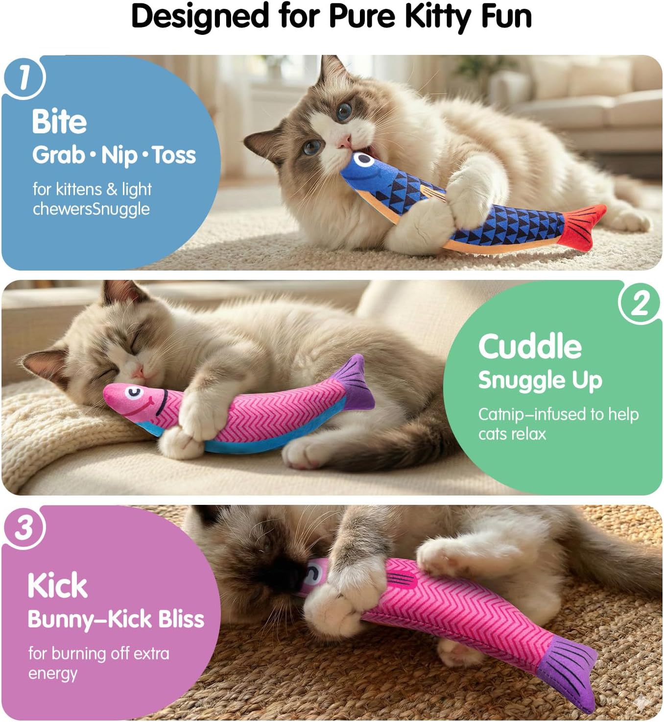 Thumbnail 4 de PetBusy Cat Kicker Toy with Catnip, Silvervine, Crinkle and Rattle