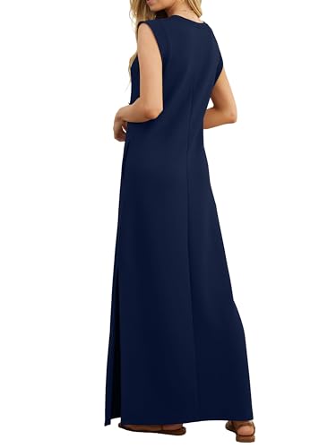 Detalle de GRECERELLE Navy Blue Summer Maxi Dress with Pockets and Split