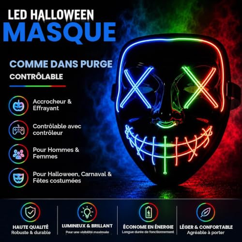 Detalle de TK Gruppe Timo Klingler masque LED bleu inspiré de The Purge, télécommande