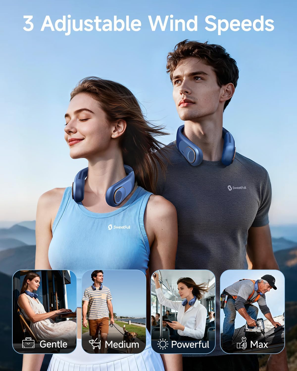 Detalle de SWEETFULL Portable Neck Fan (360°) Bladeless Wearable Fan with 4000mAh USB Rechargeable Battery