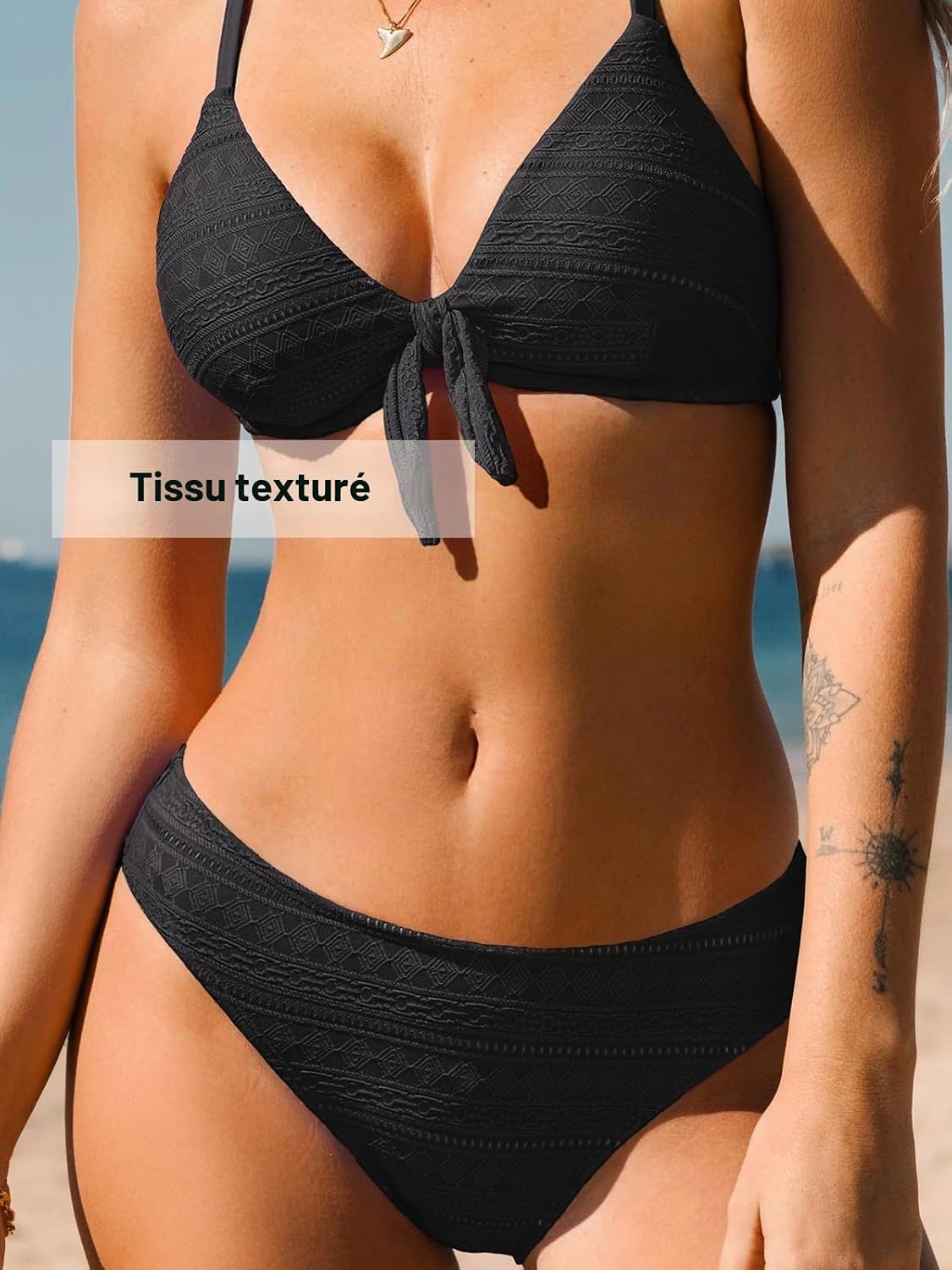 Detalle de CUPSHE Femme Bikini Triangle à Nœud – Ensemble 2 Pièces Croisé Taille Basse