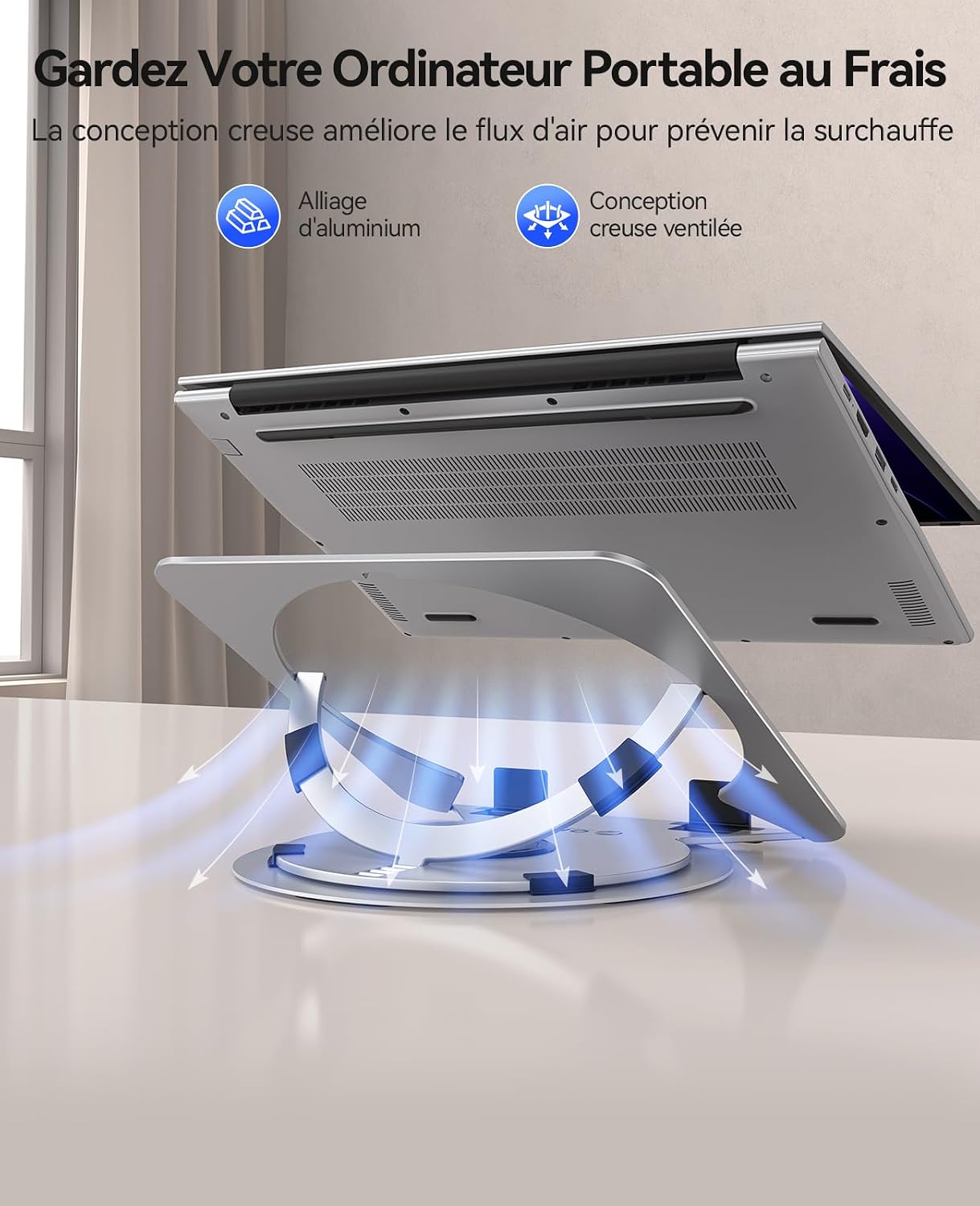 Detalle 2 de ORICO Support ordinateur portable ventilé réglable NS1 en aluminium, hauteur à 5 niveaux et rotation 360° (10 à 17,3")