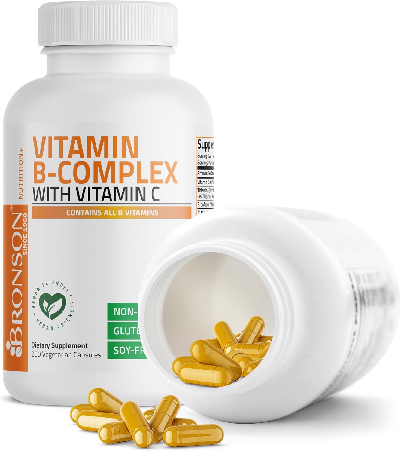 Detalle de Bronson Vitamin B Complex with Vitamin C, 250 Vegetarian Capsules