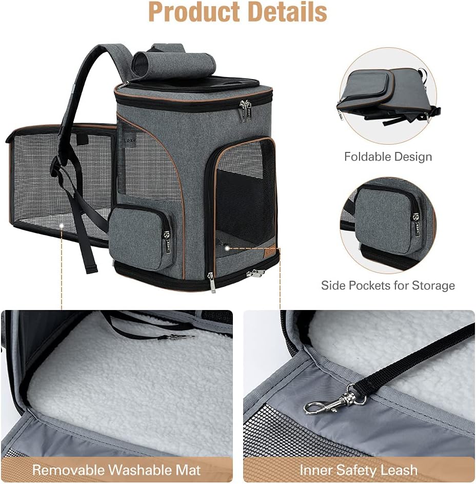 Detalle de Lekesky Expandable Cat Carrier Backpack – Portable, Breathable & Foldable for Small to Medium Pets